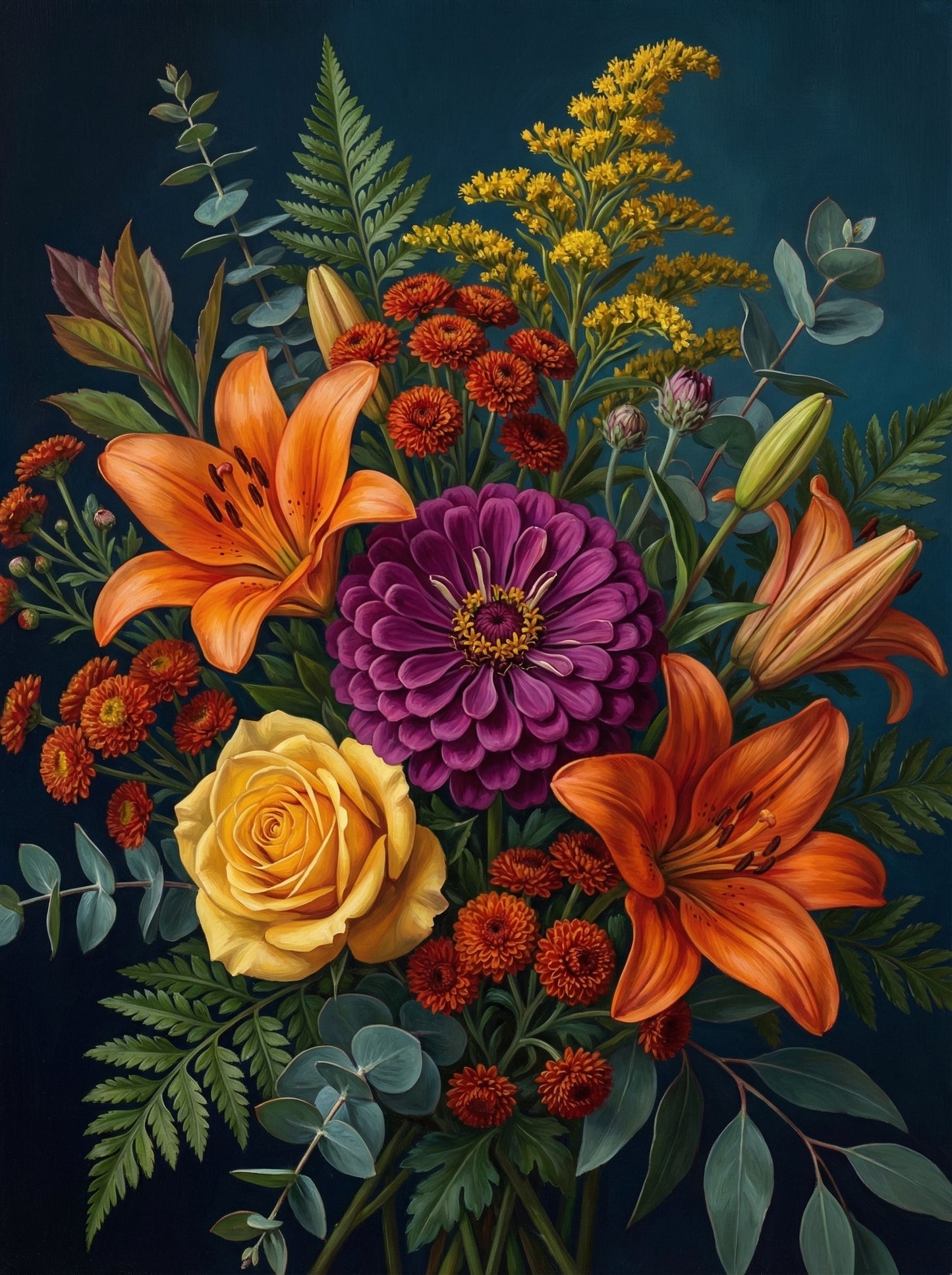 Autumn Floral Teal Background (80 Colors)