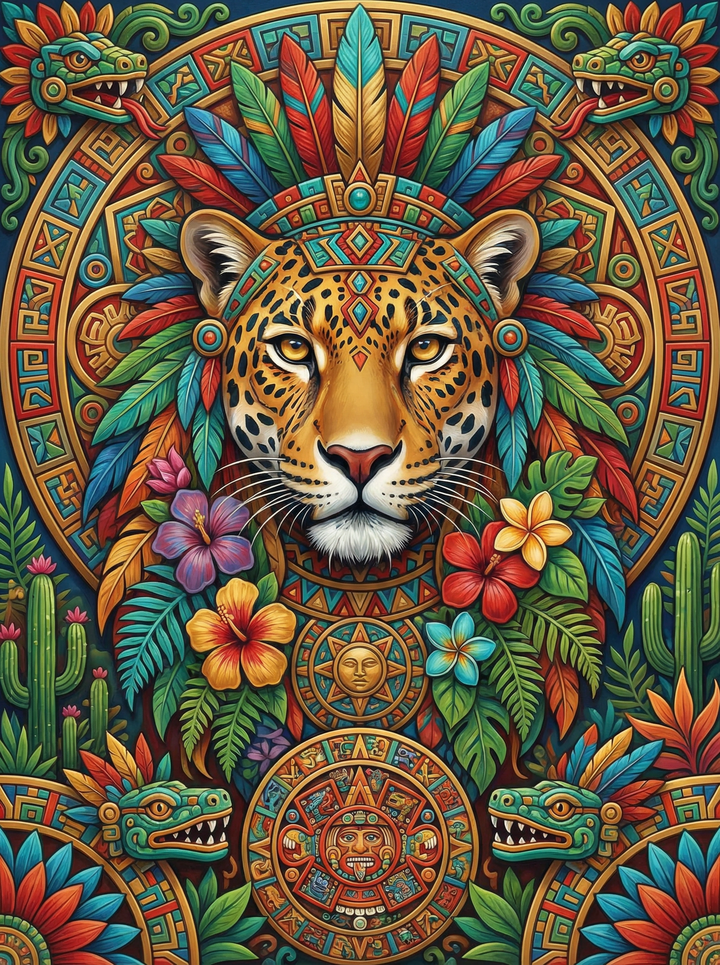 Aztec Jaguar Mandala (120 Colors)
