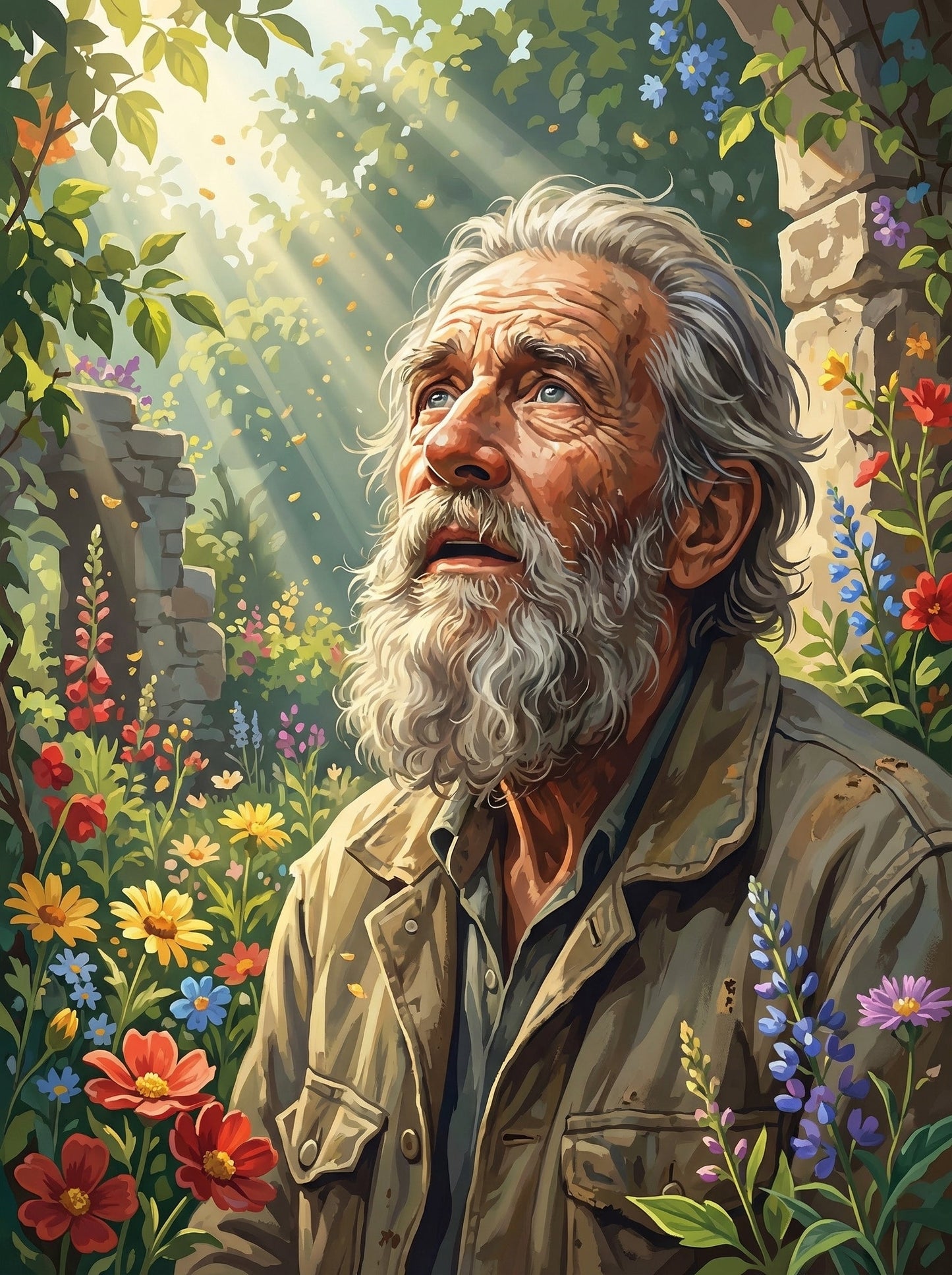 Contemplative Man Among Flowers (120 Colors)