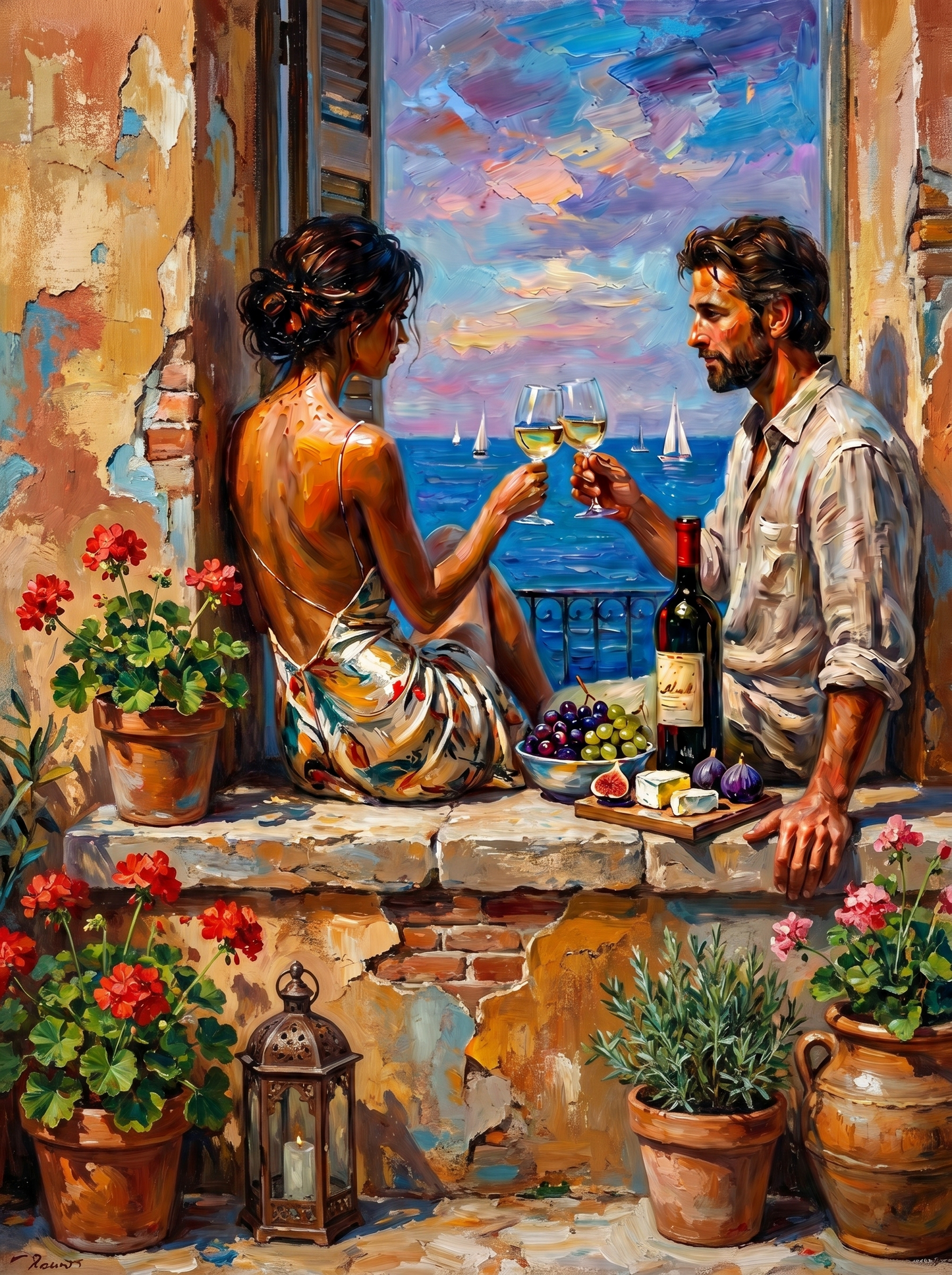 Couple Toasting Wine (120 Colors)