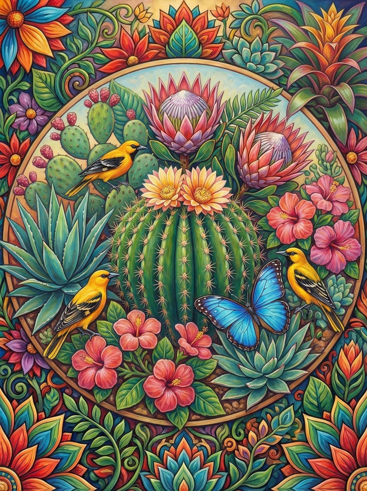 Desert Cactus And Birds (80 Colors)