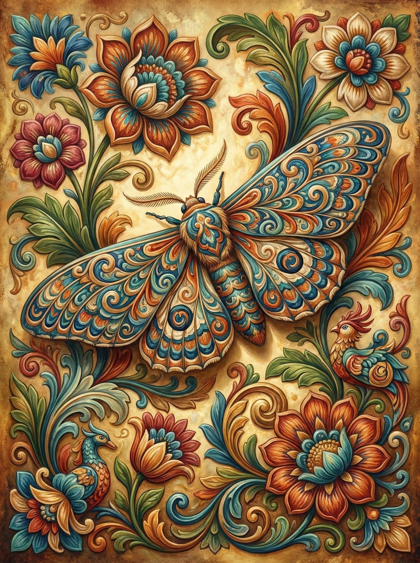 Folk Art Moth Scrollwork (80 Colors)