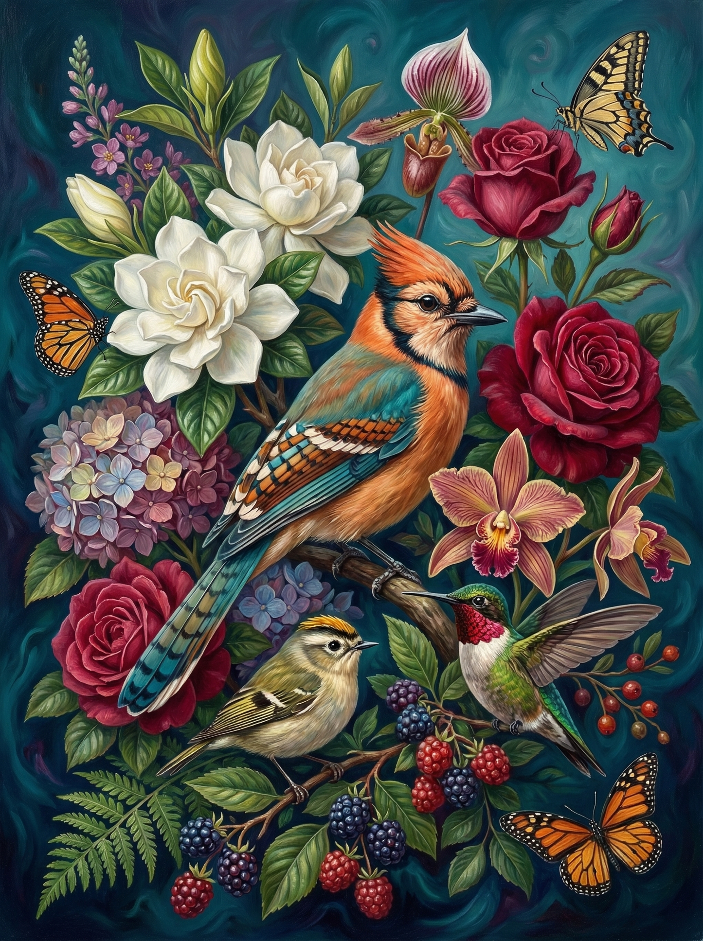 Garden Birds And Poppies (120 Colors)