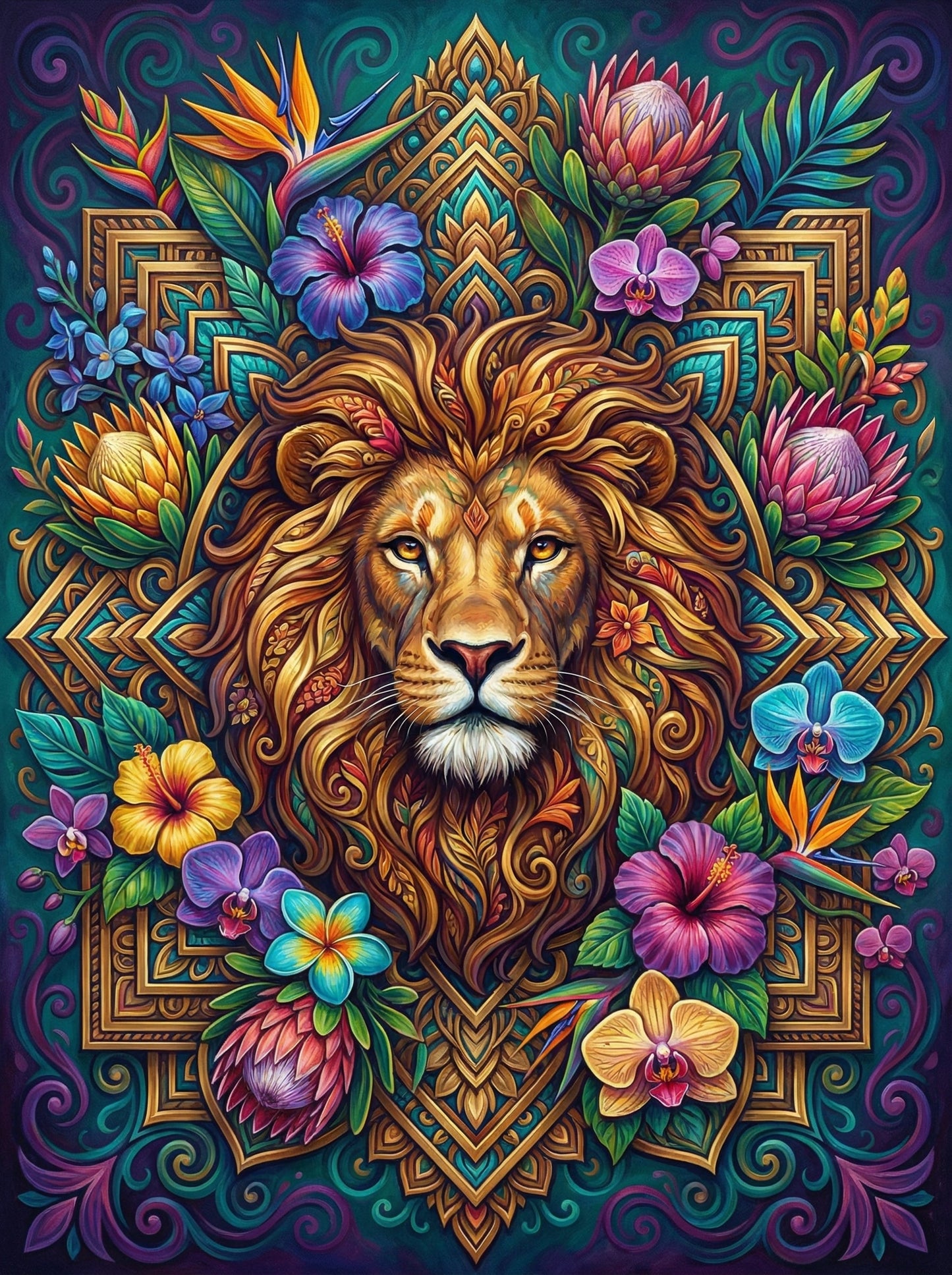 Golden Lion With Flowers (80 Colors)
