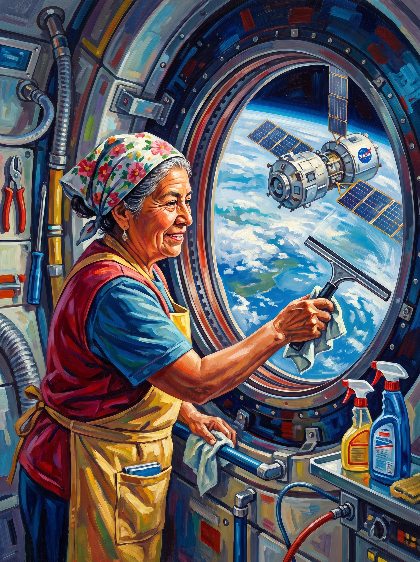 Grandma Cleaning Space Station (80 Colors)
