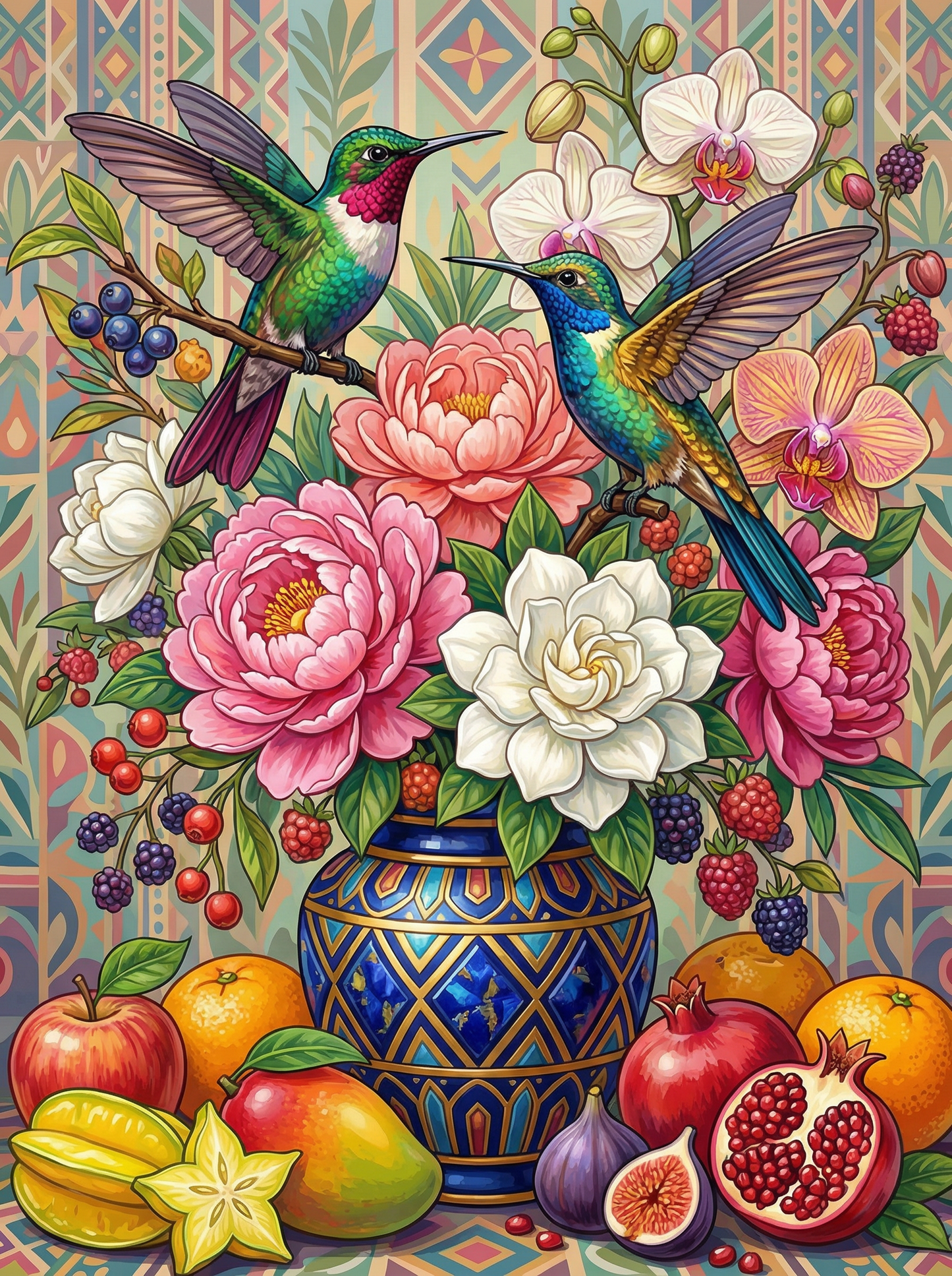 Hummingbirds With Roses (120 Colors)