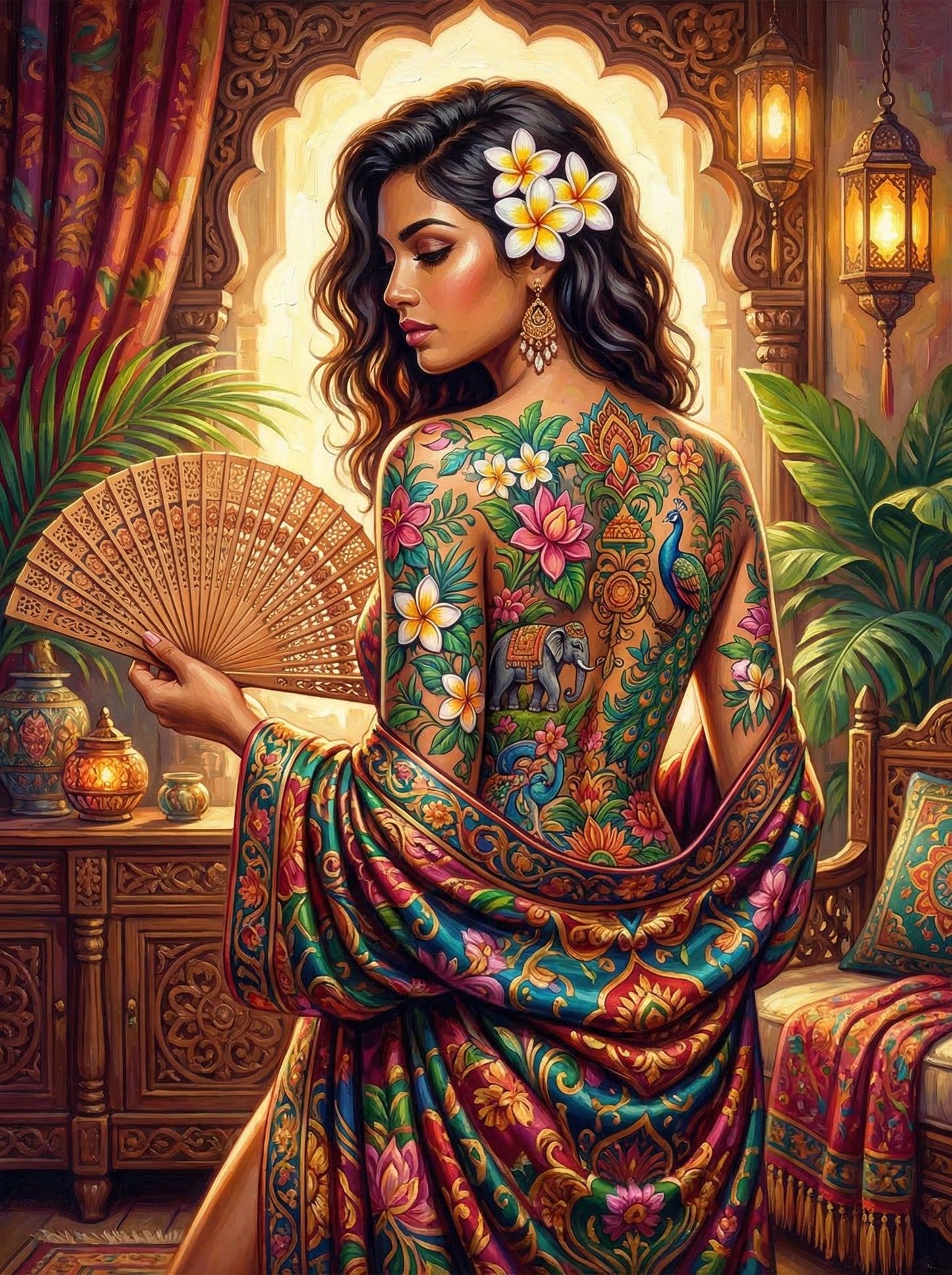 Indian Floral Tattoo Fan (120 Colors)