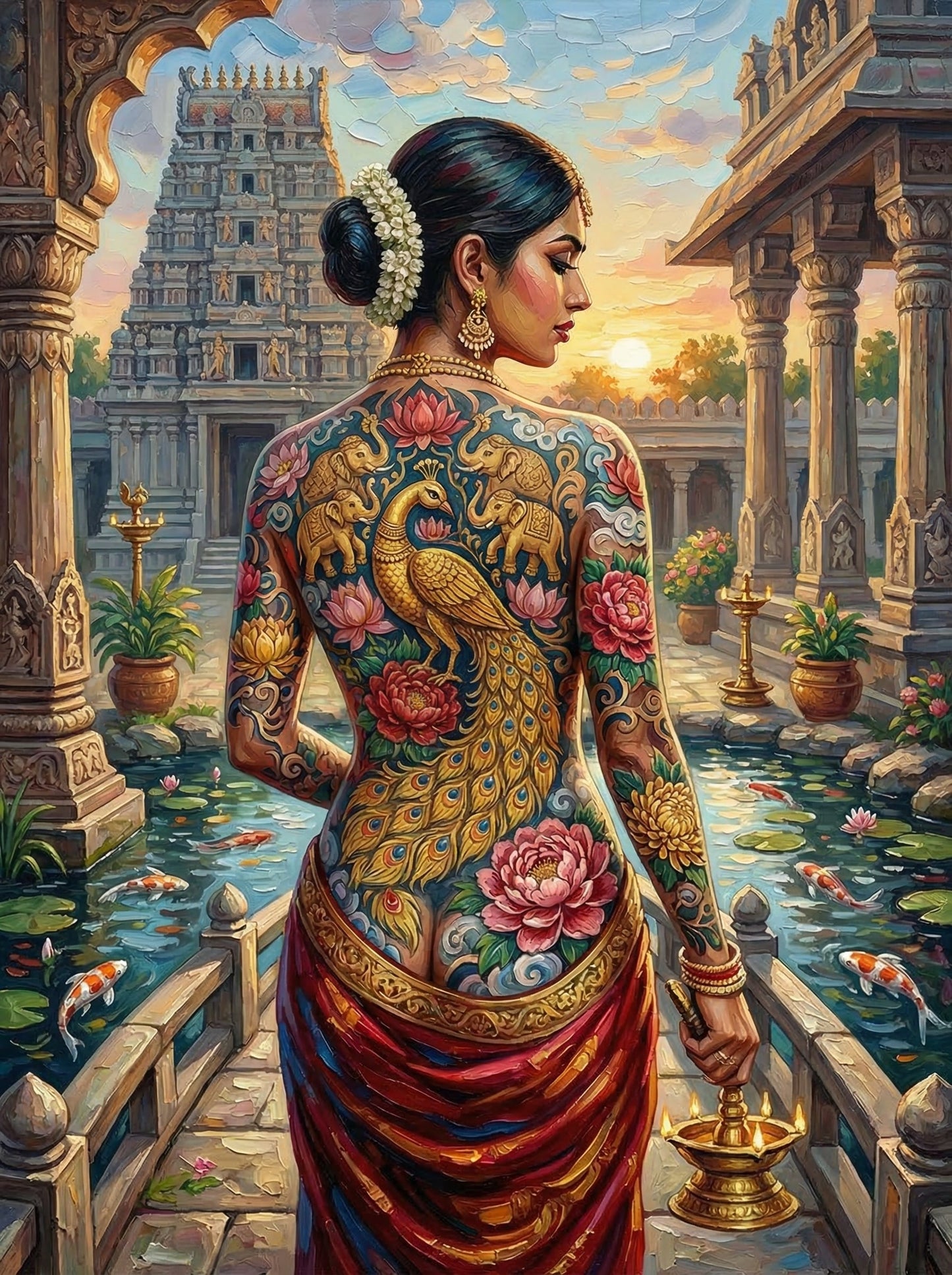 Indian Peacock Temple Woman (80 Colors)