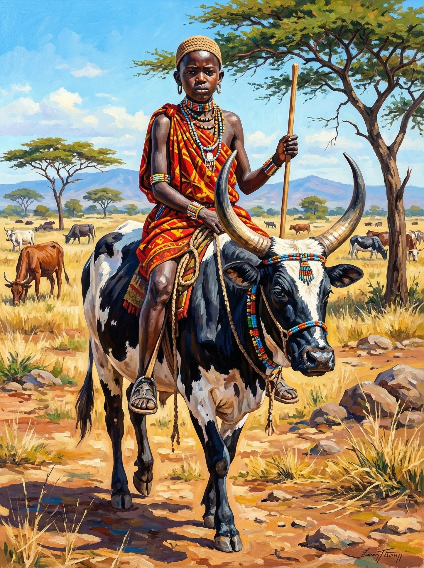 Maasai Warrior On Ox (80 Colors)