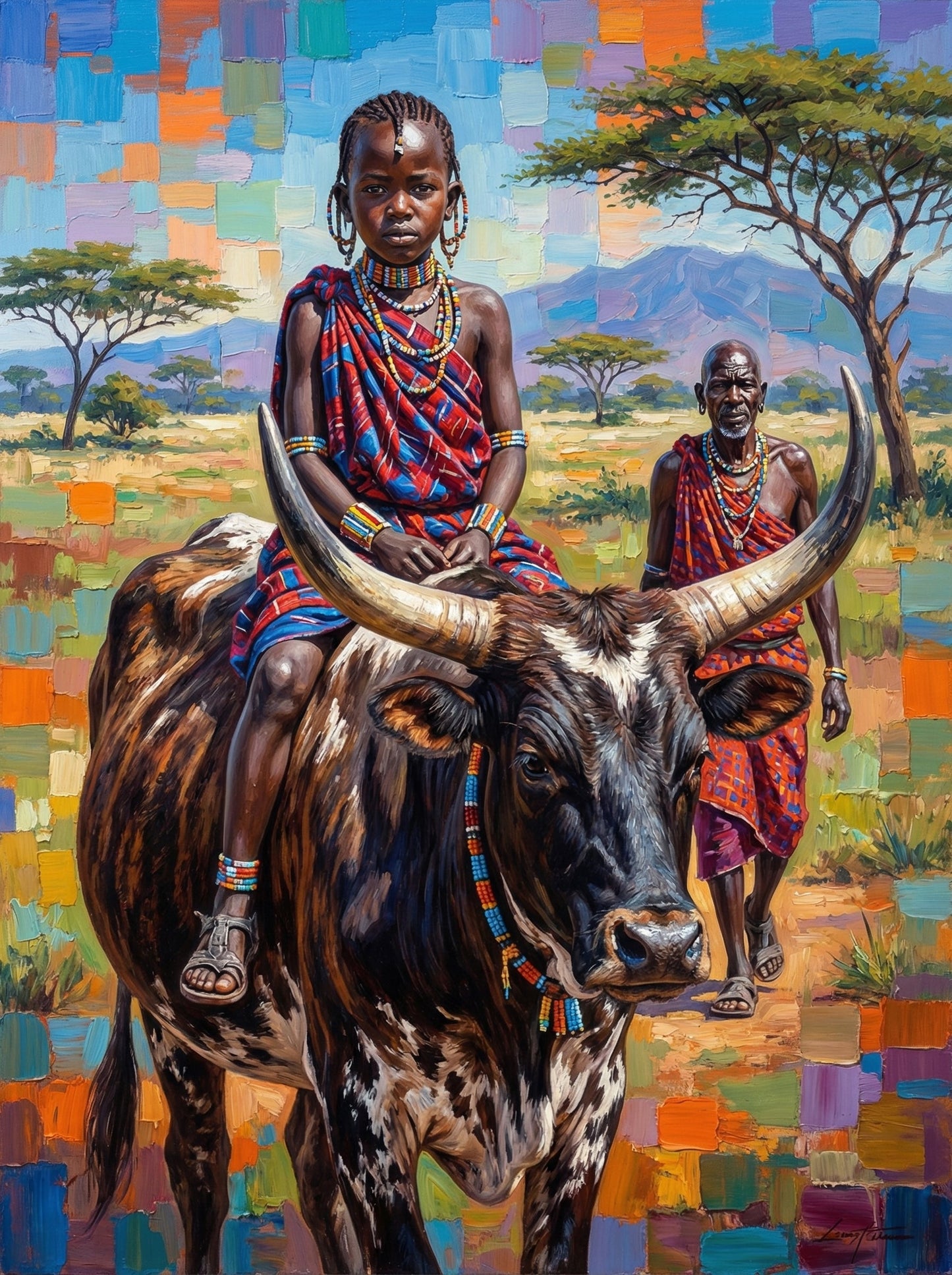 Maasai Child With Sacred Cow (120 Colors)
