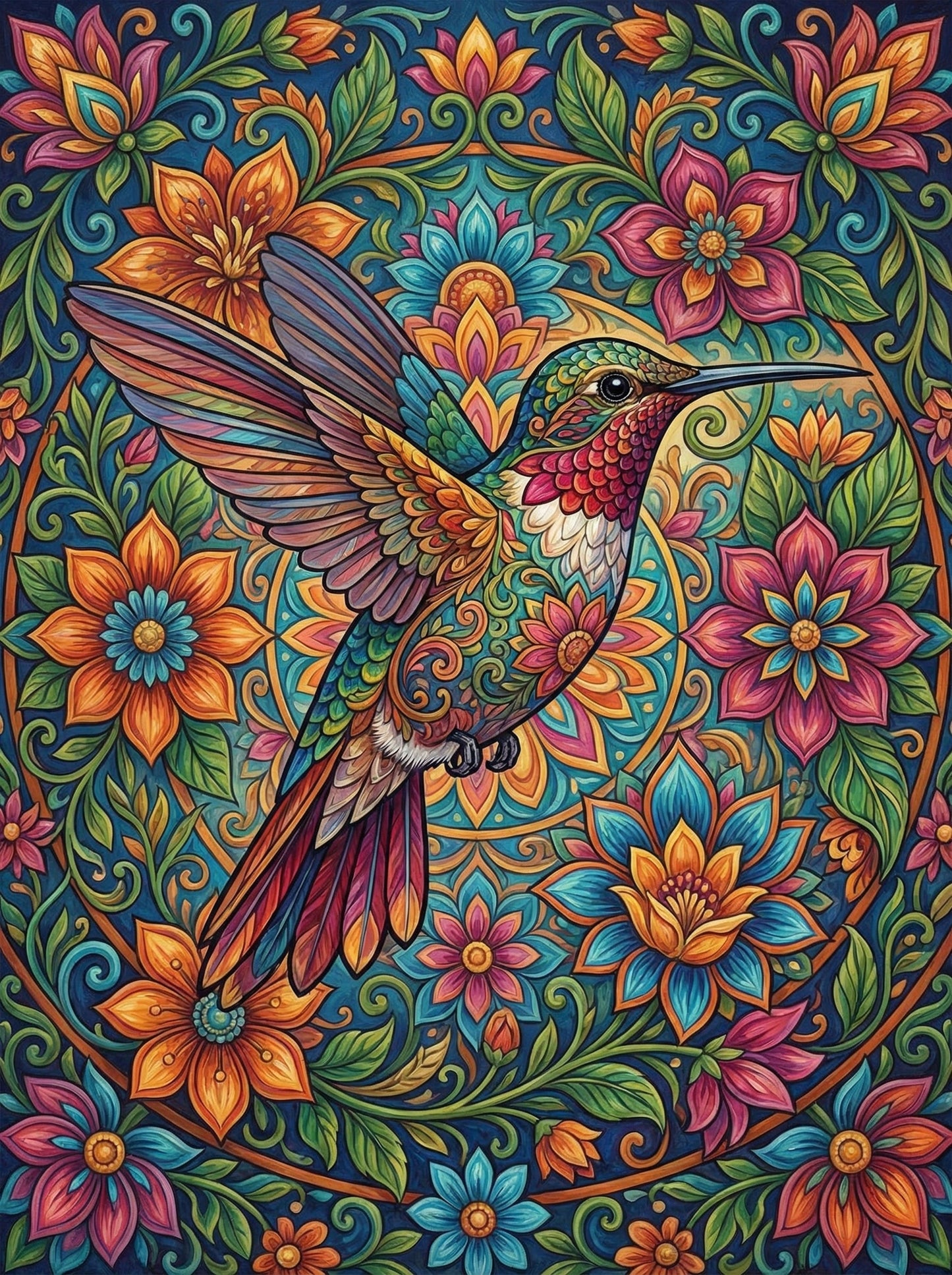 Hummingbird Blossom Mandala (120 Colors)