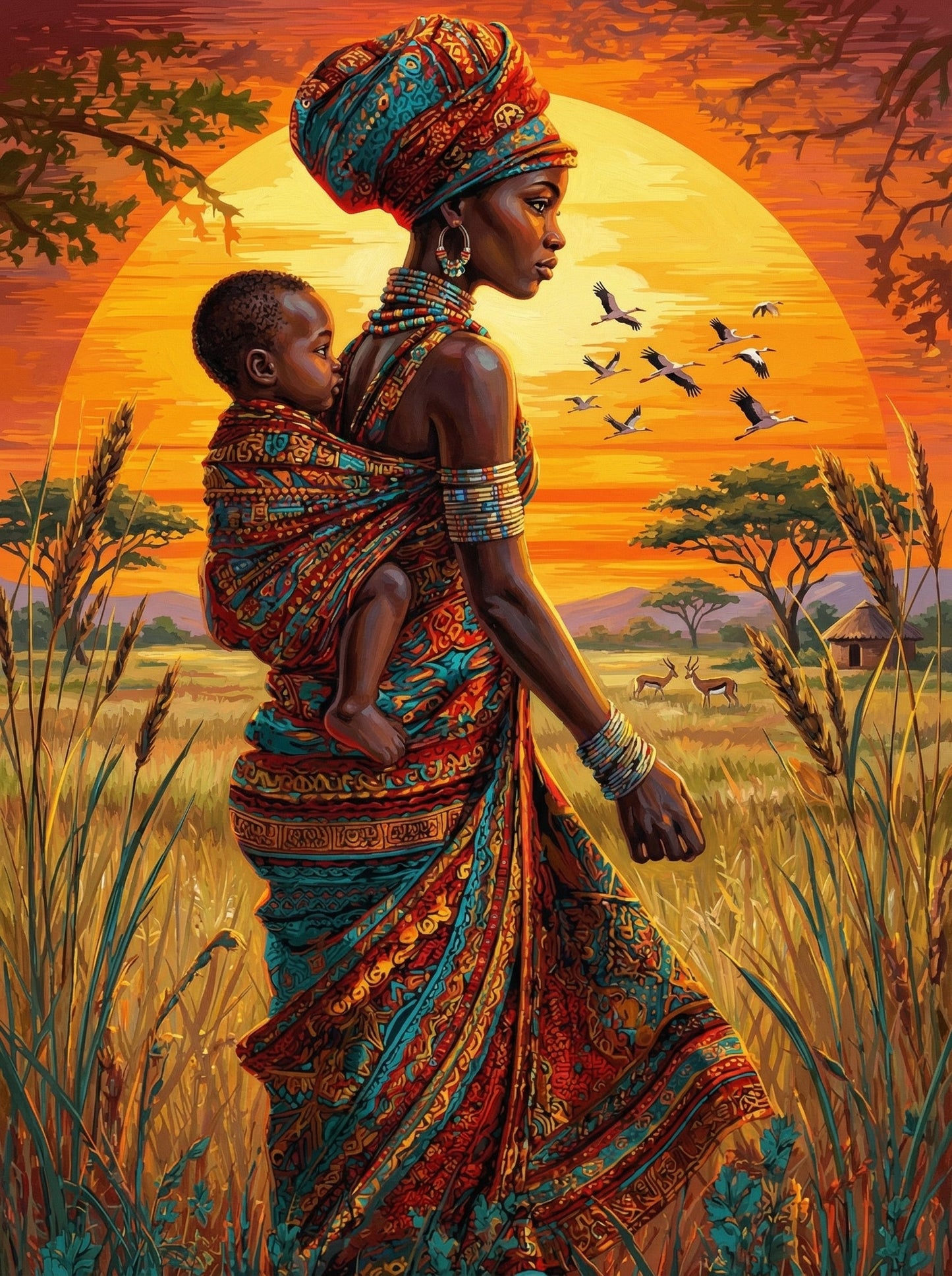 Mother And Child At Sunset (120 Colors)