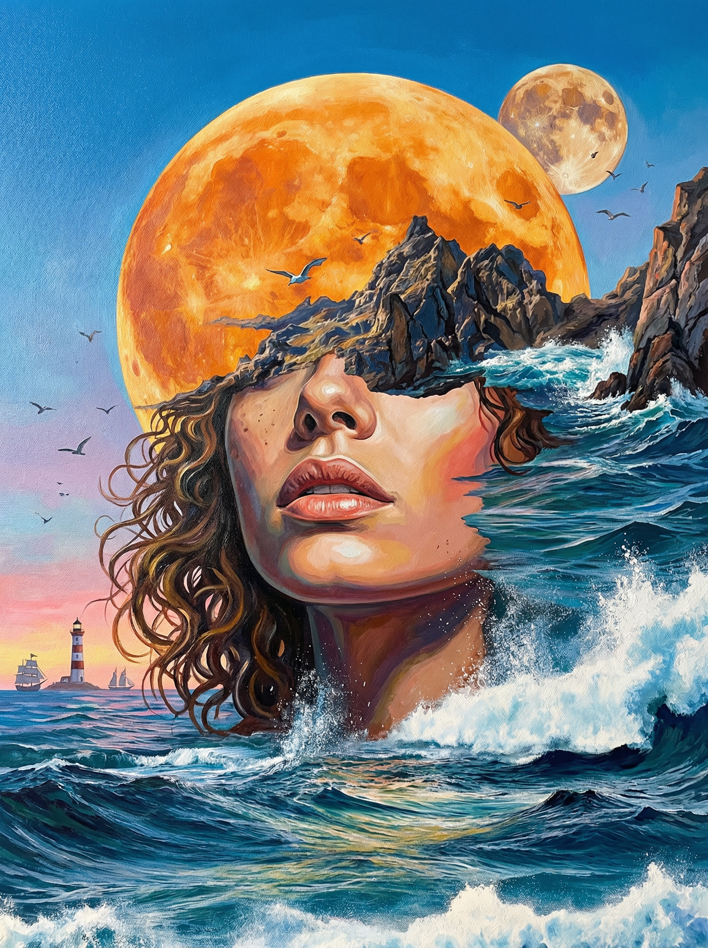 Ocean Moon Woman Portrait (80 Colors)