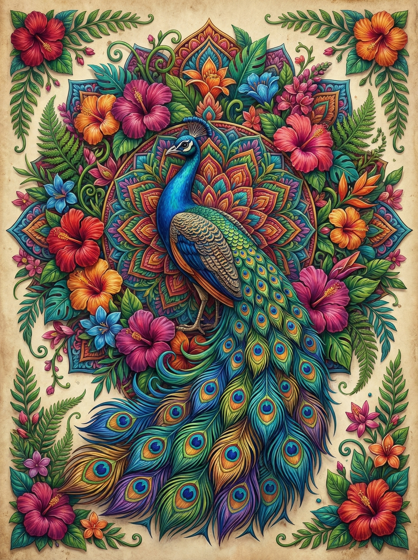 Peacock Hibiscus Mandala (120 Colors)