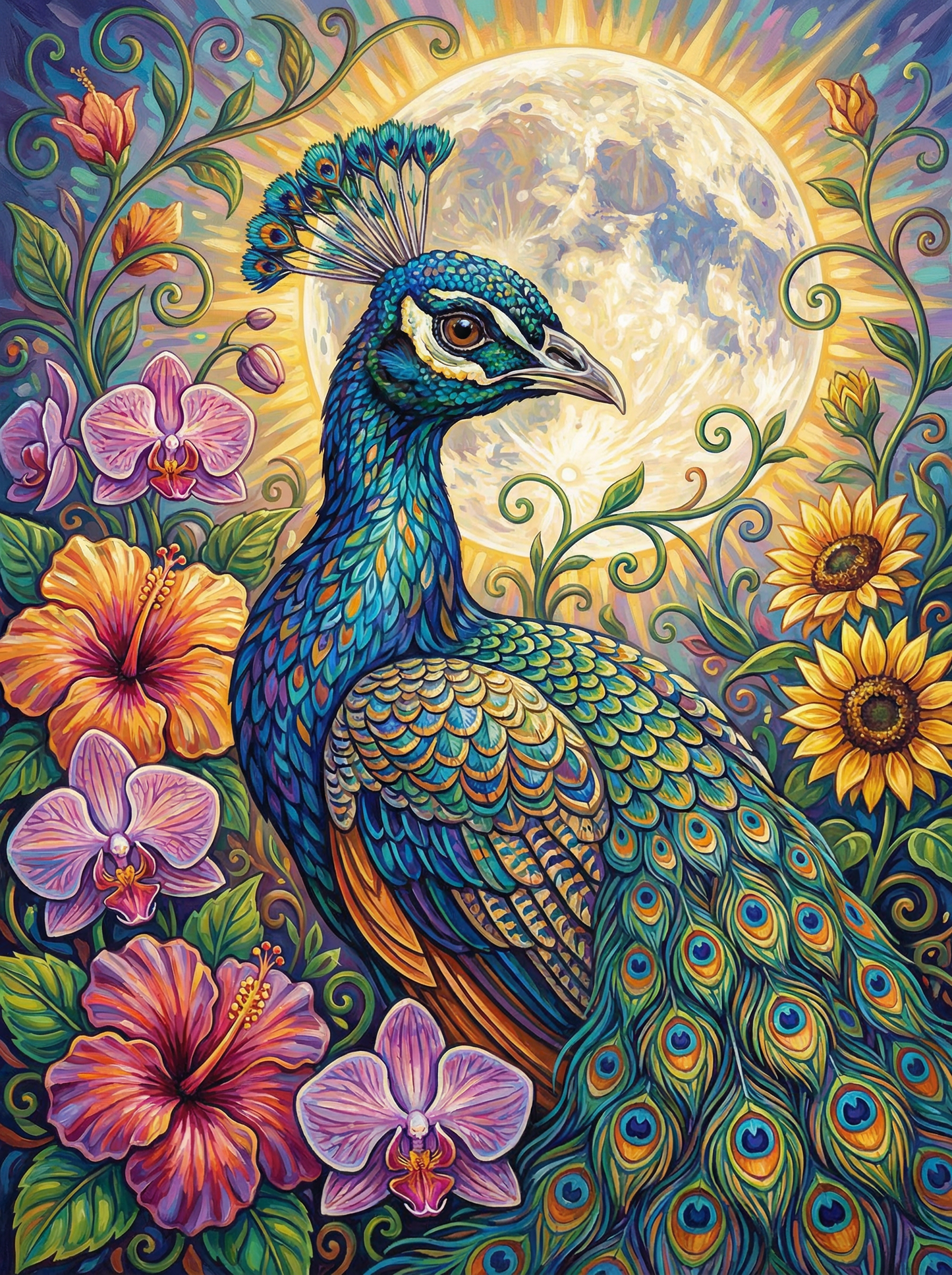 Peacock Under Moon (80 Colors)