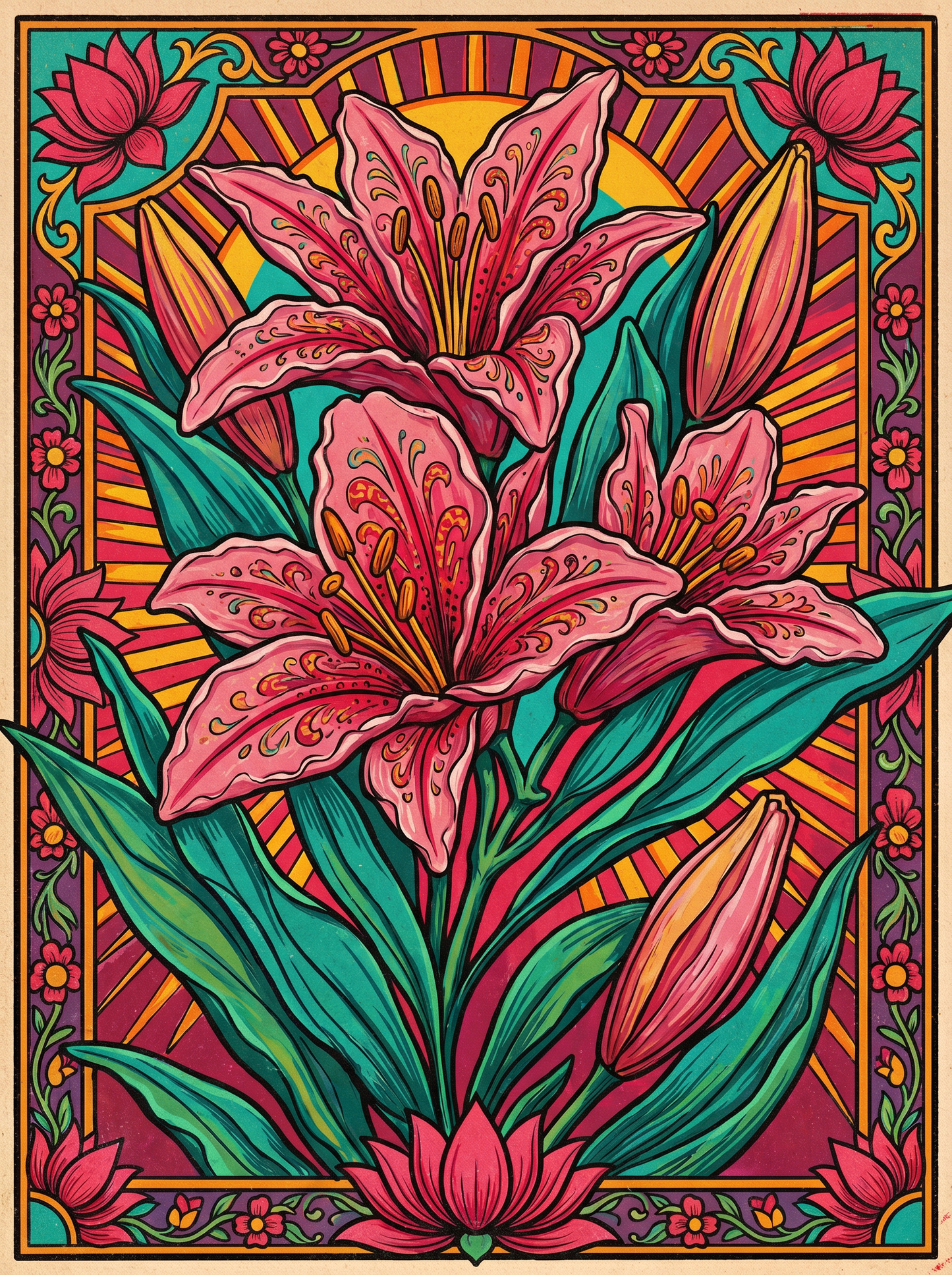Pink Lily Blooms (120 Colors)