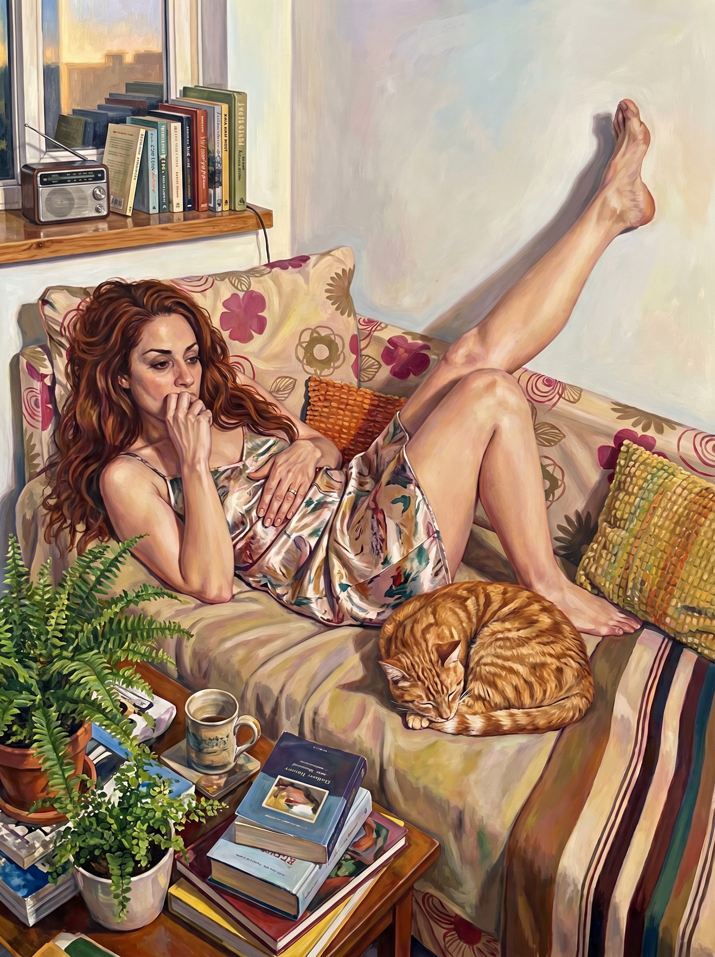 Redhead Lounging With Cat (80 Colors)