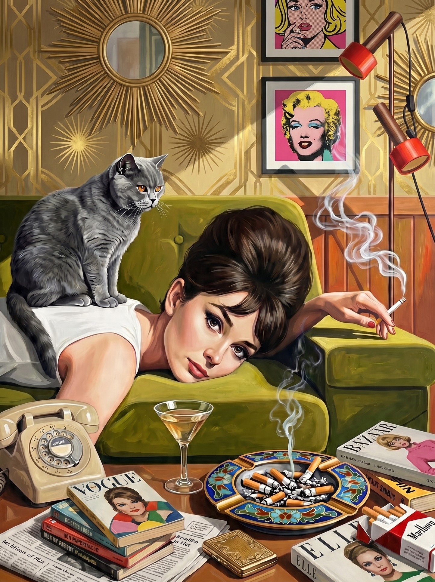 Retro Pinup With Cat (120 Colors)