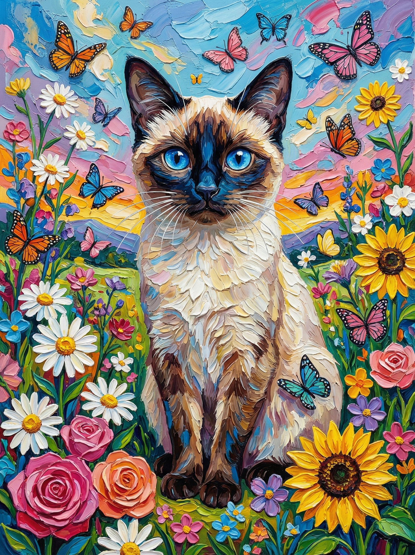 Siamese Cat Among Flowers (120 Colors)