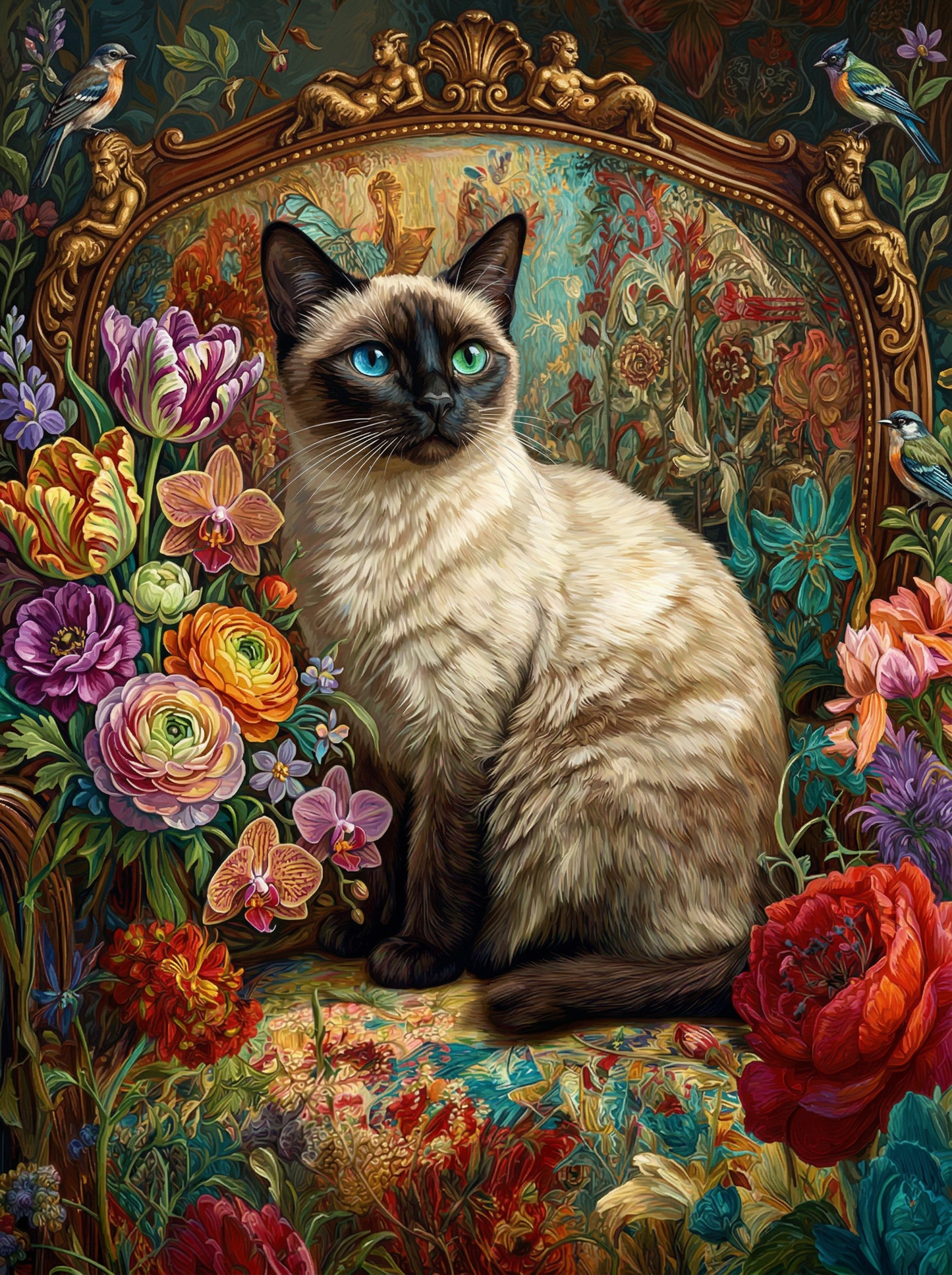Siamese Cat Floral Throne (120 Colors)