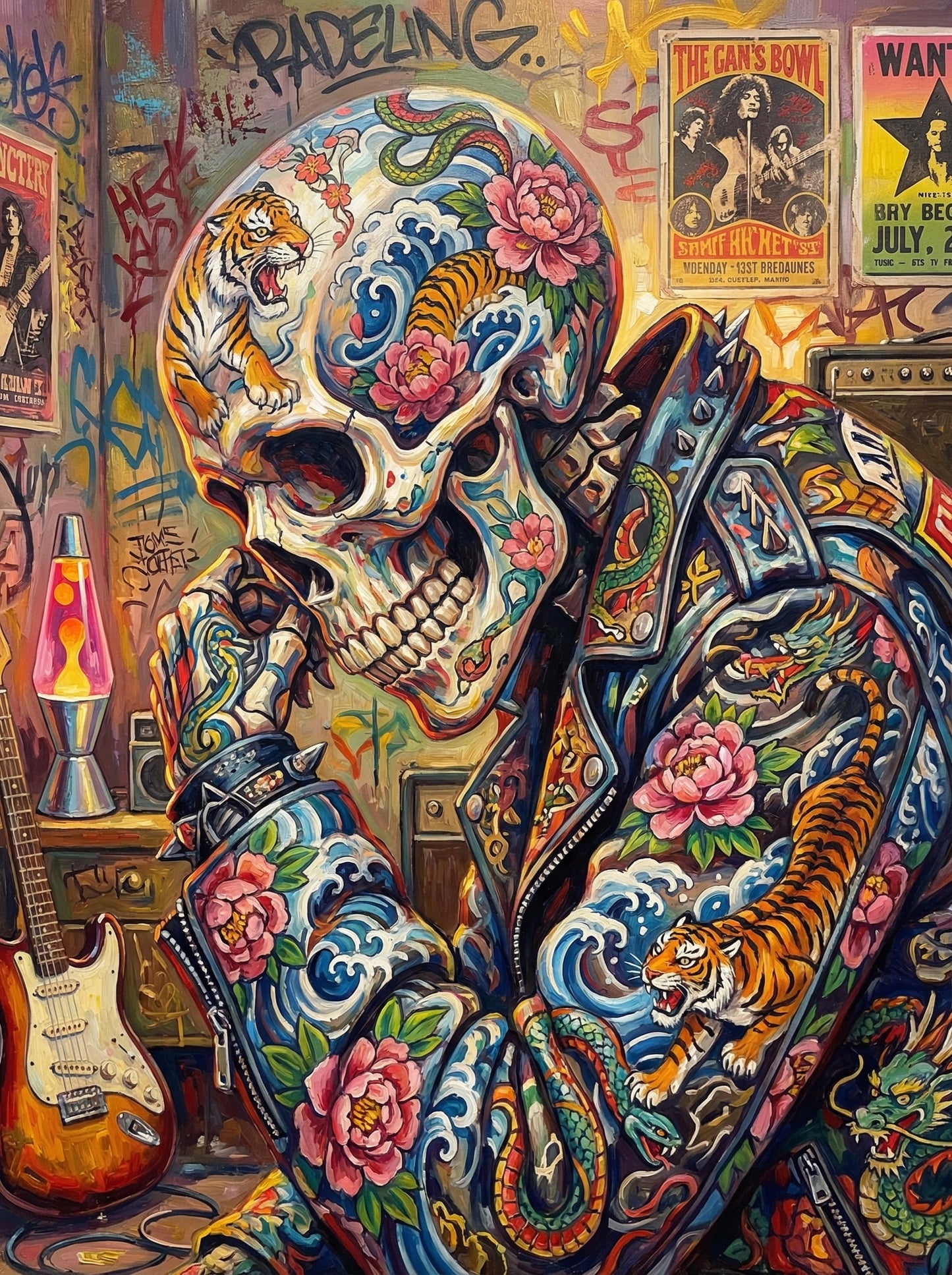 Sugar Skull Leather Jacket (80 Colors)
