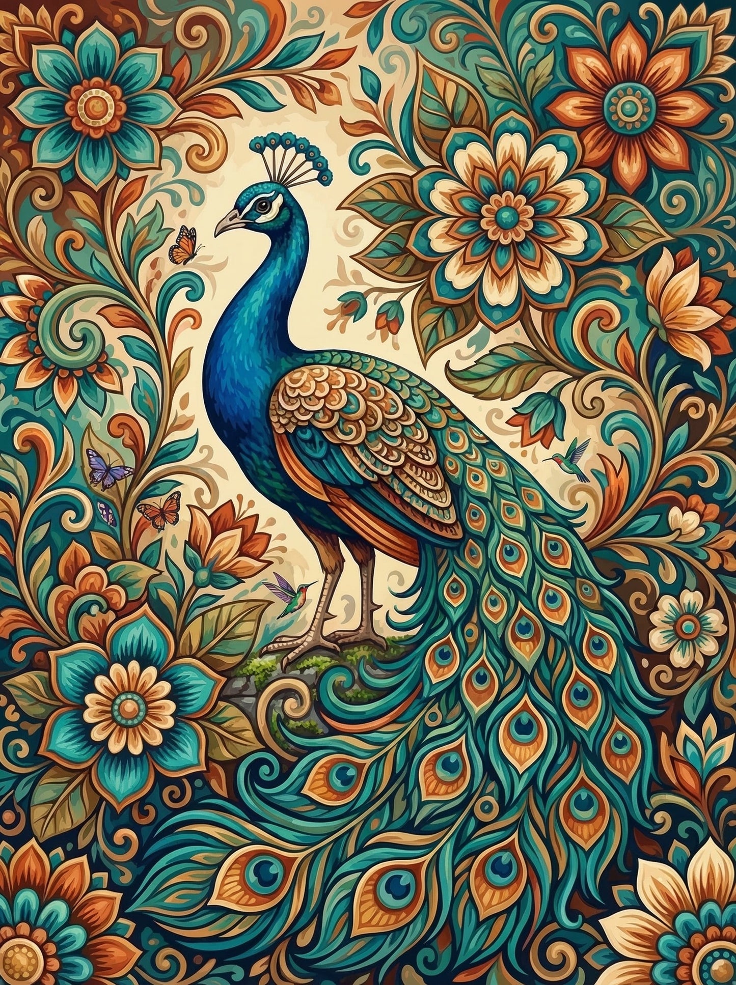 Teal Peacock Scrollwork (80 Colors)