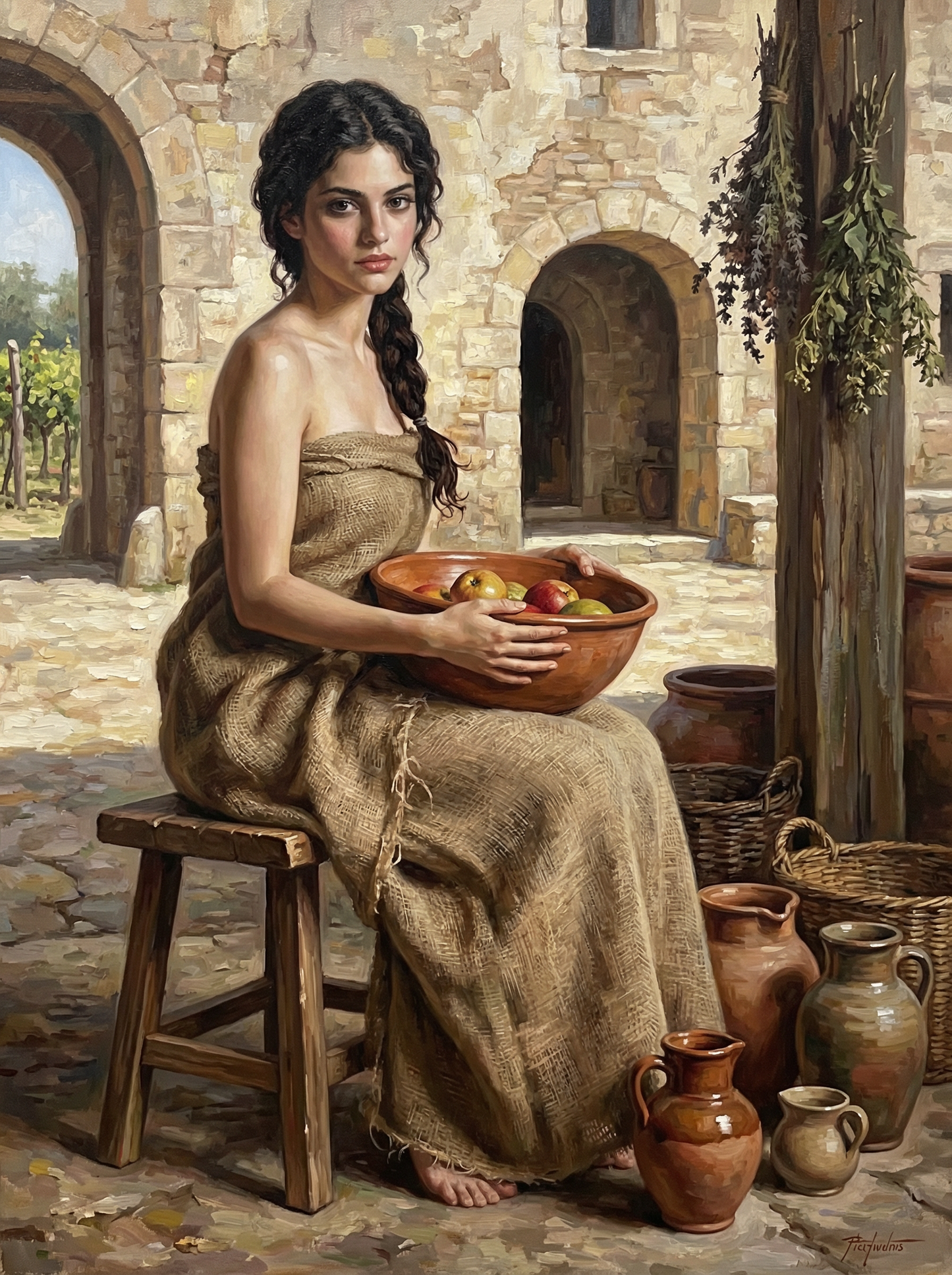 Woman With Fruit Ancient Courtyard (80 Colors)