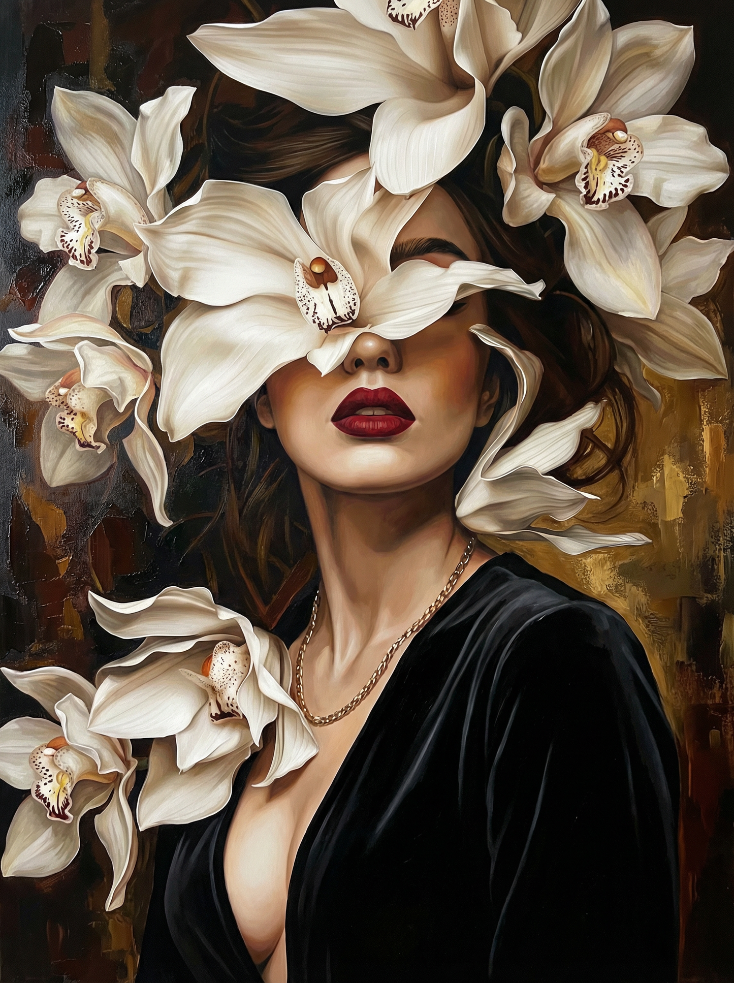 Woman With Speckled Orchids (80 Colors)