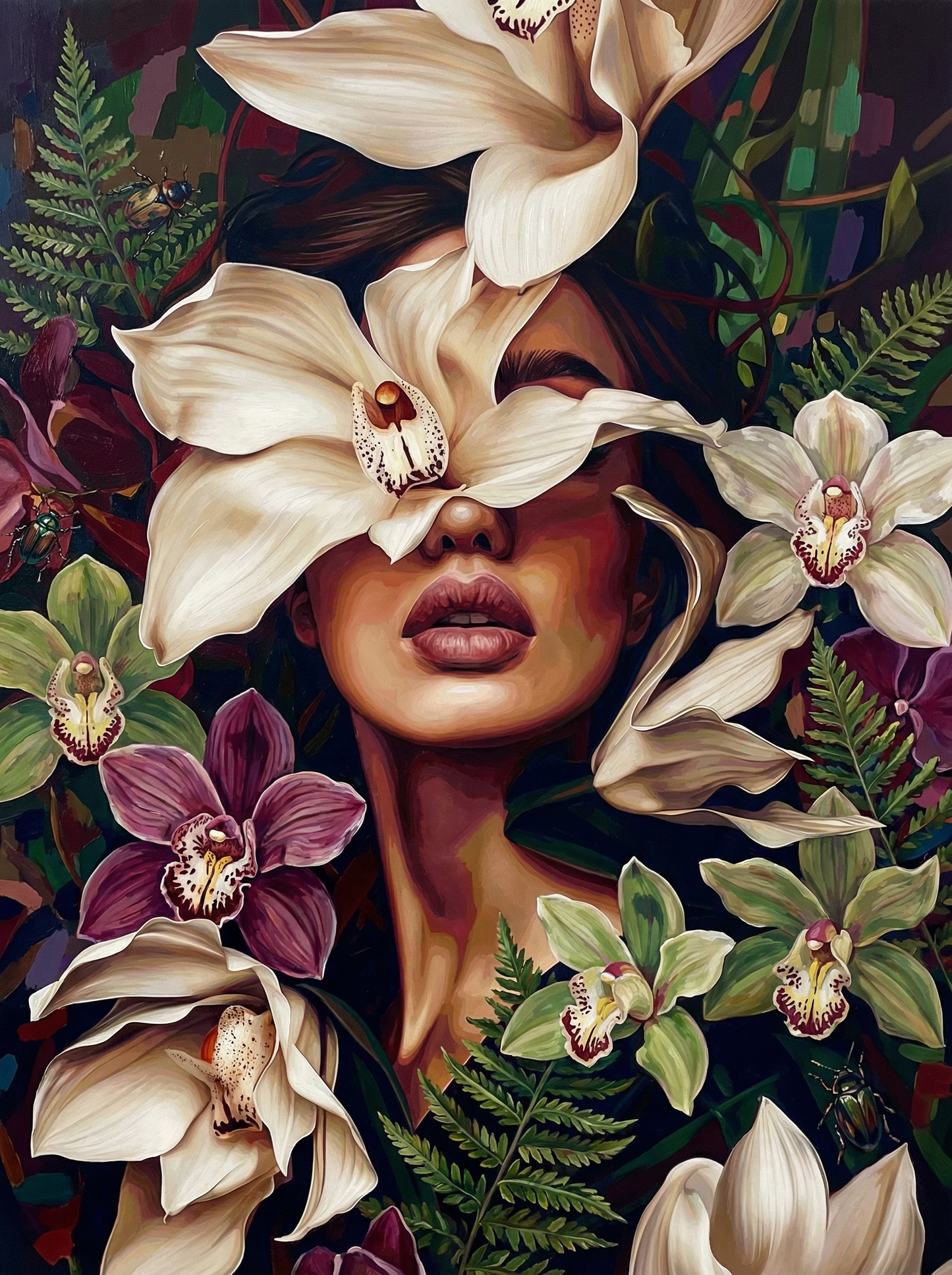 Woman With White Orchids (80 Colors)