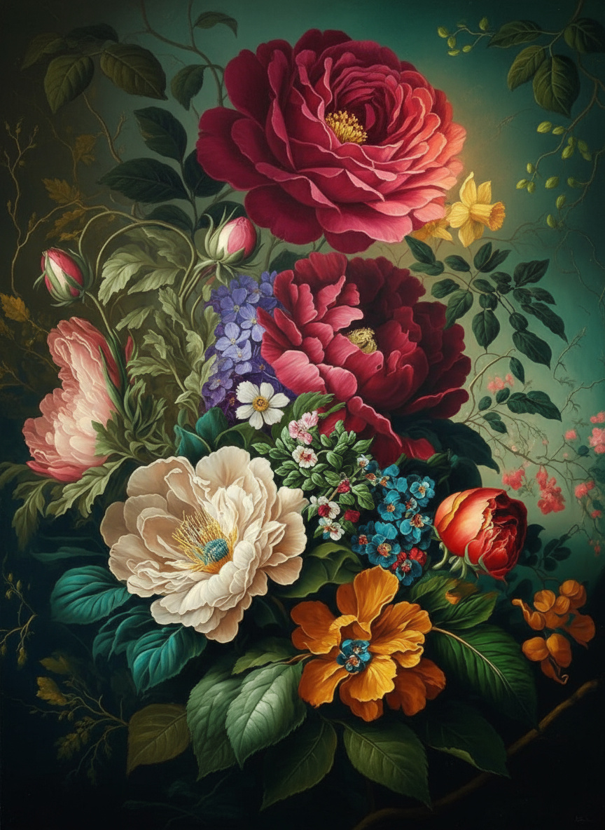 Crimson and Teal Flowers (120 Colors)
