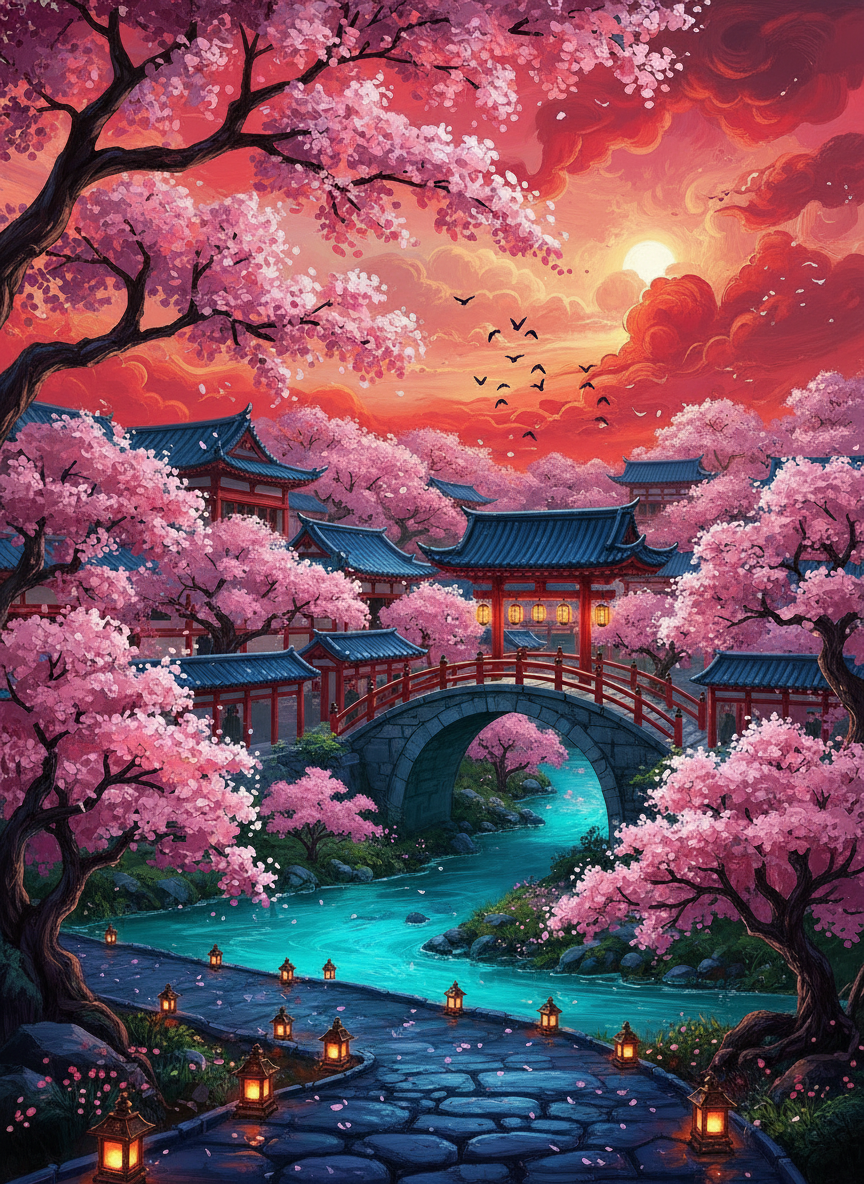 Lantern Bridge at Dusk (80 Colors)