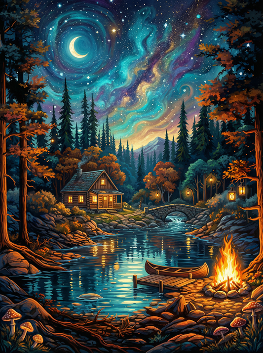 Moonlit Forest Cabin (80 Colors)