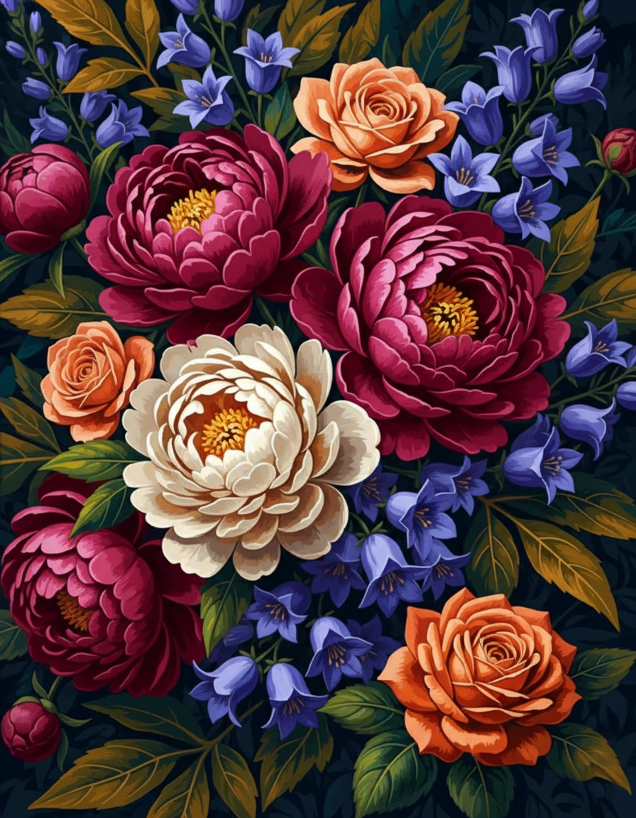 Midnight Peony Bouquet (120 Colors)