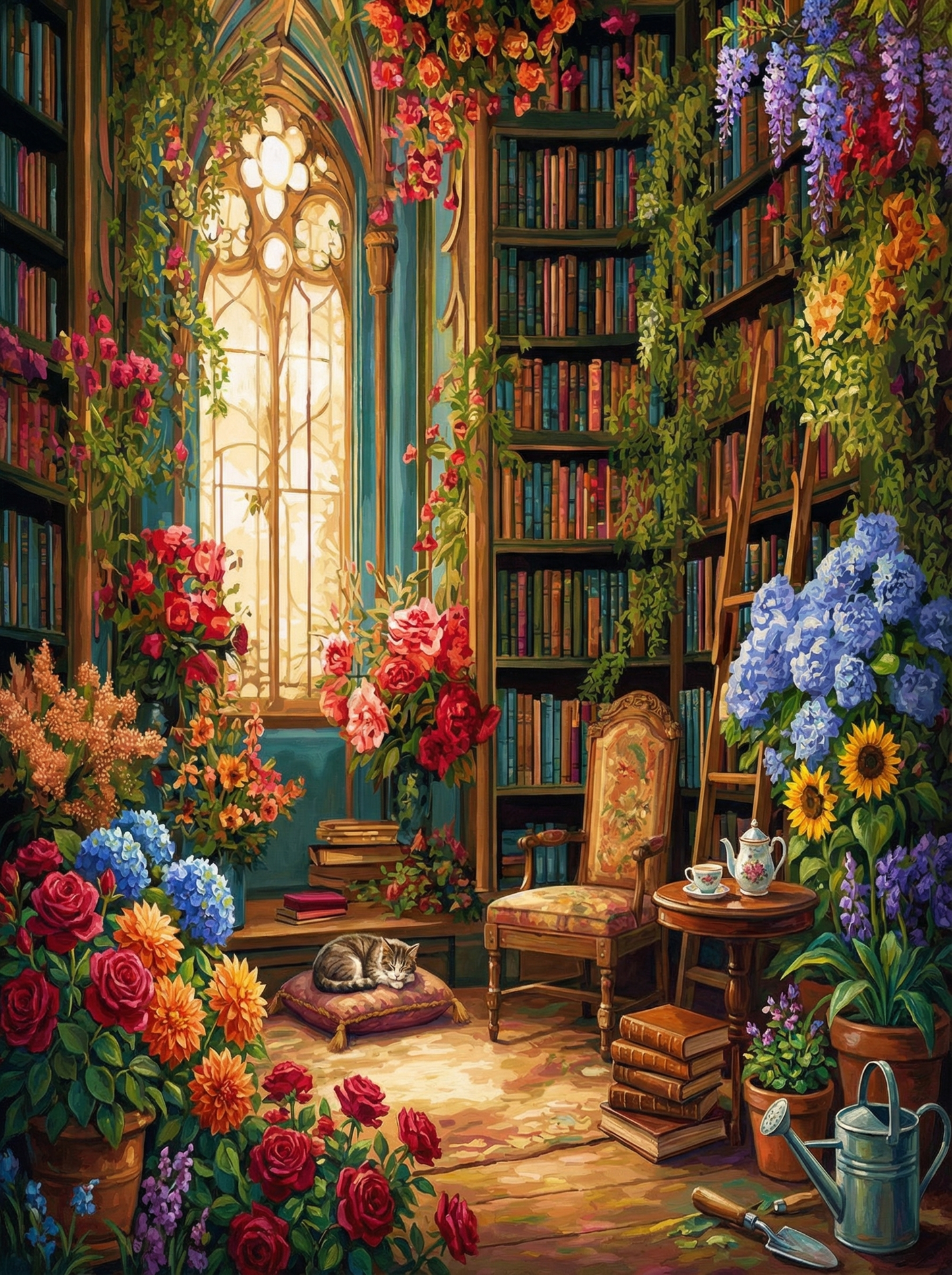 Cozy Garden Library Cat (80 Colors)