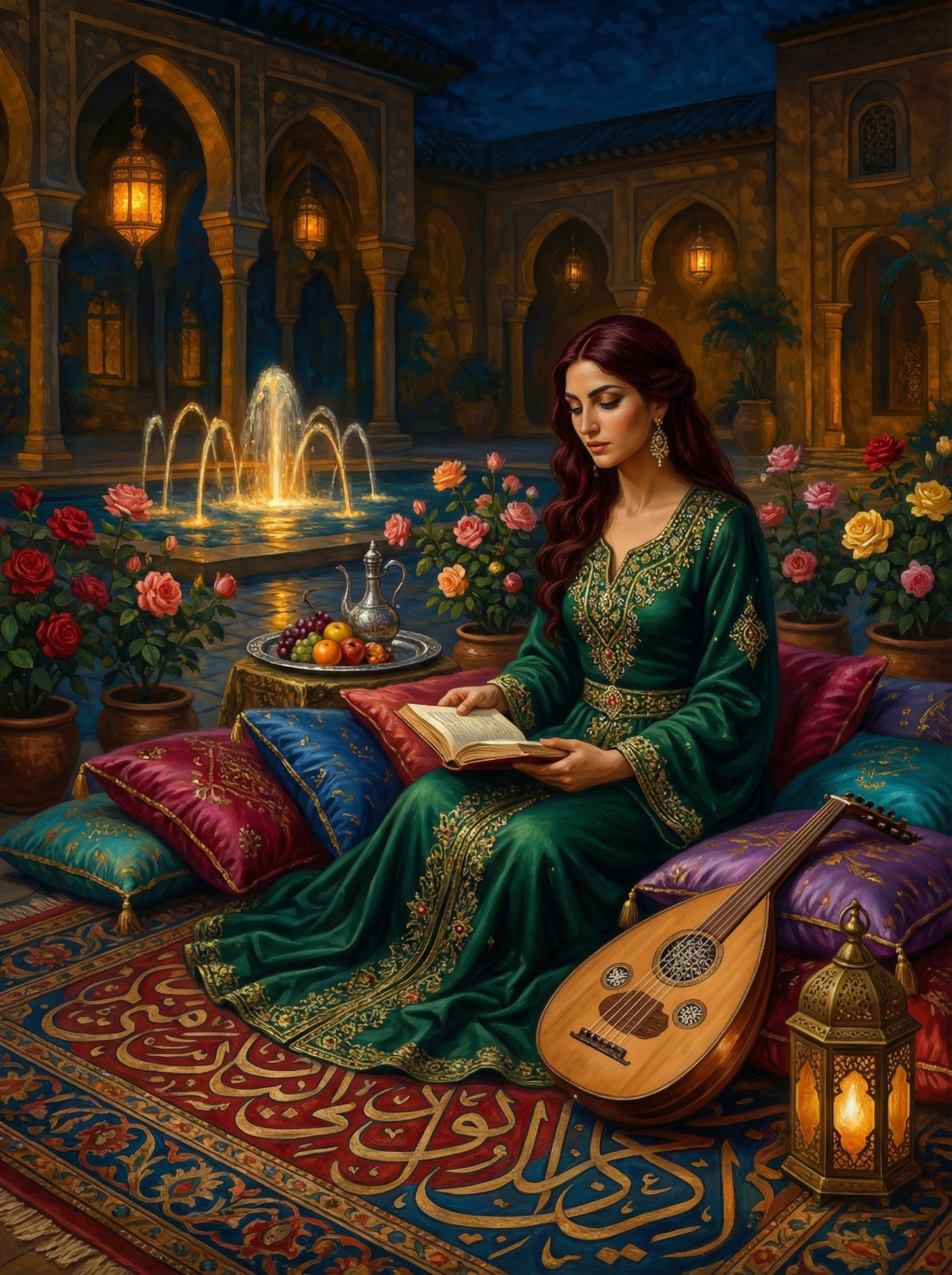 Palace Courtyard Reading Woman (80 Colors)
