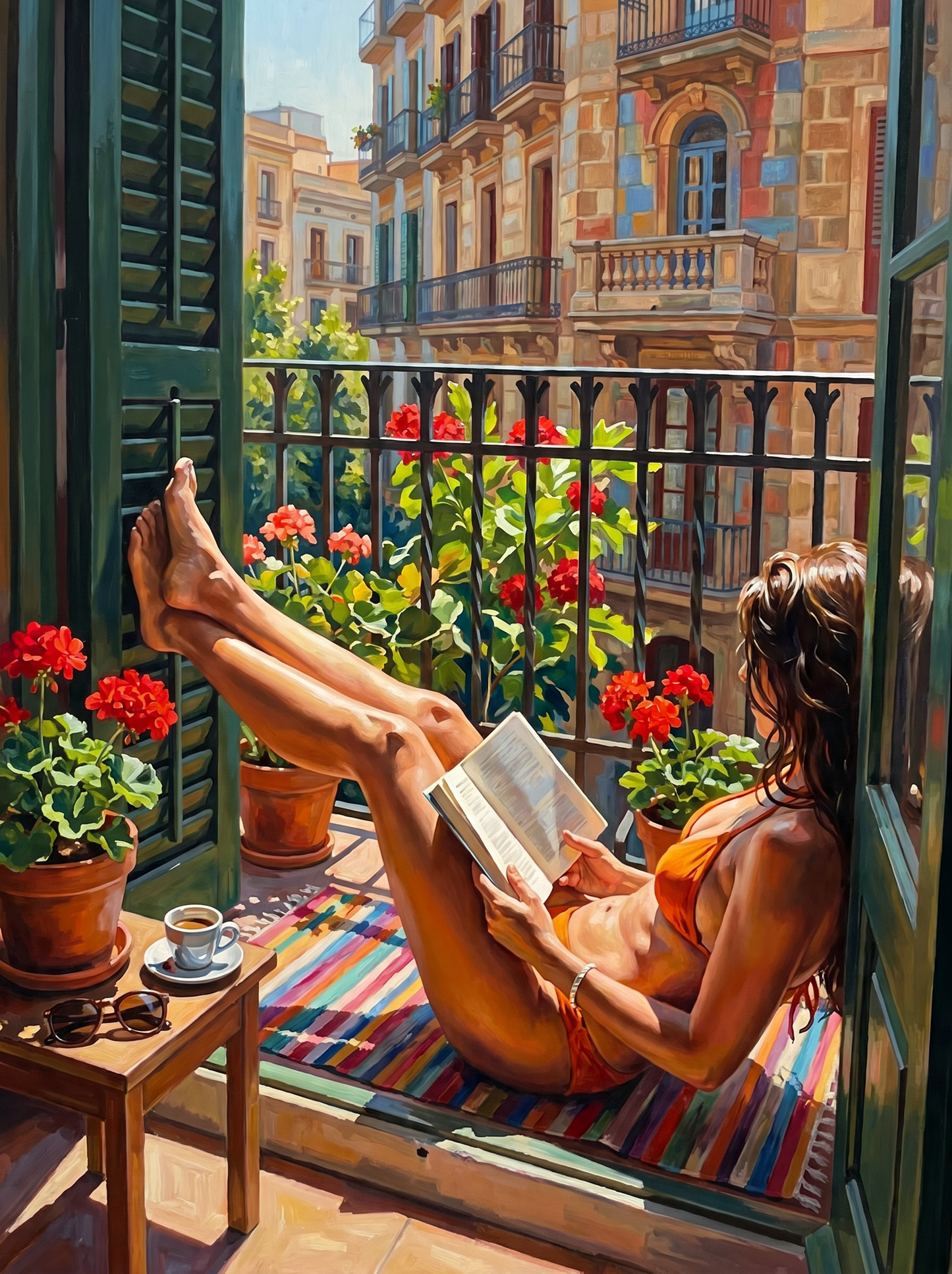 Balcony Reading Woman (80 Colors)