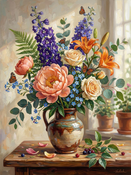 Cottage Garden Peony Arrangement (80 Colors)