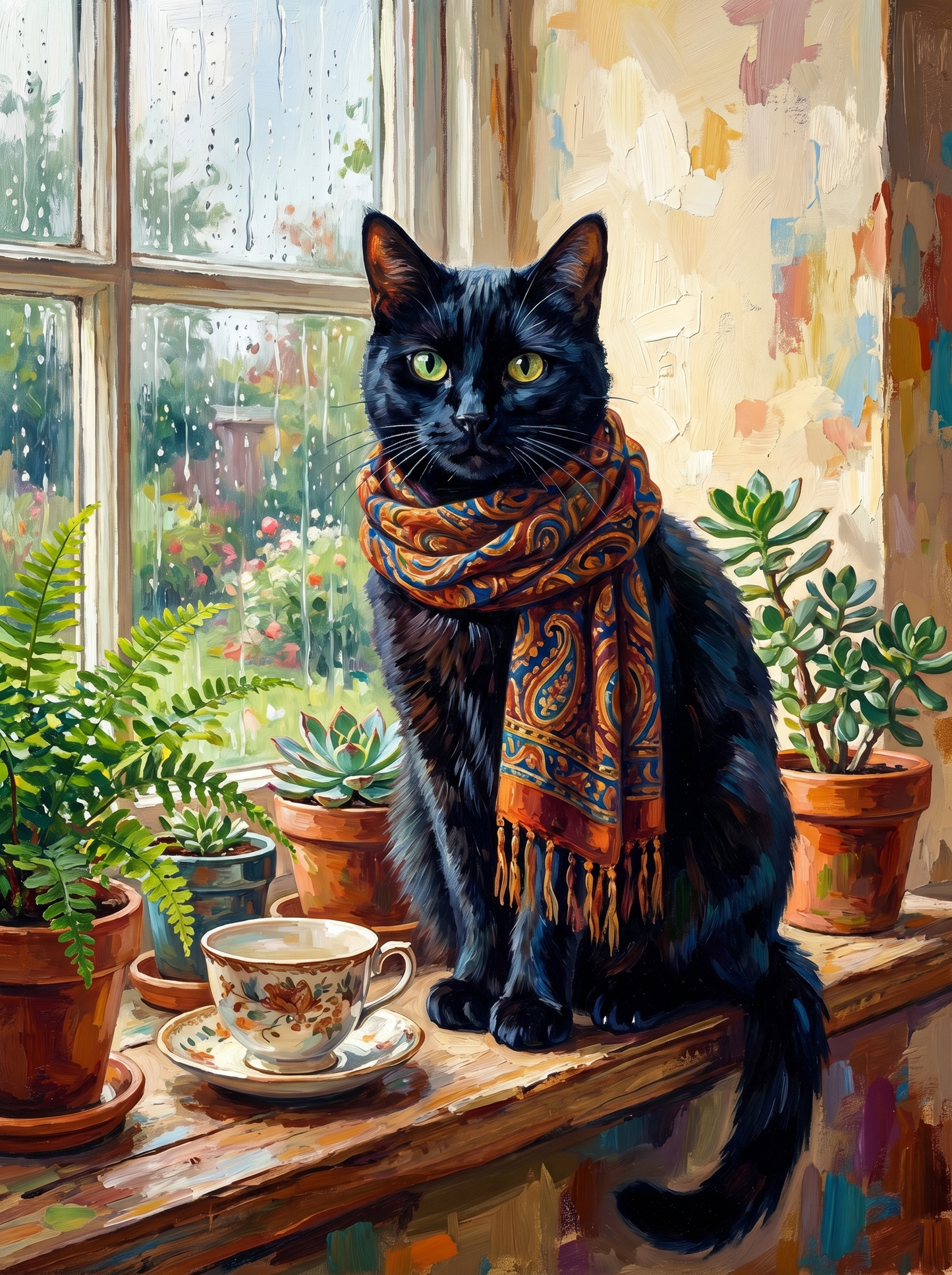 Cozy Black Cat Window (80 Colors)