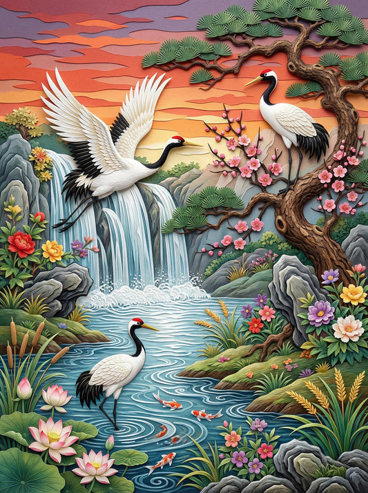 Cranes And Waterfall (120 Colors)