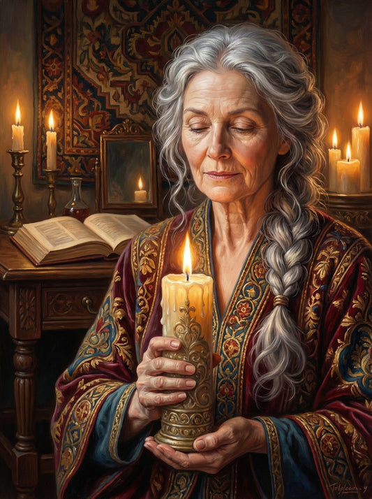 Elderly Woman Ornate Candlelight (120 Colors)