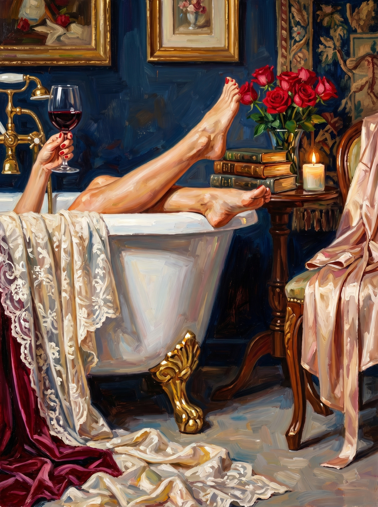 Elegant Bath With Roses (80 Colors)