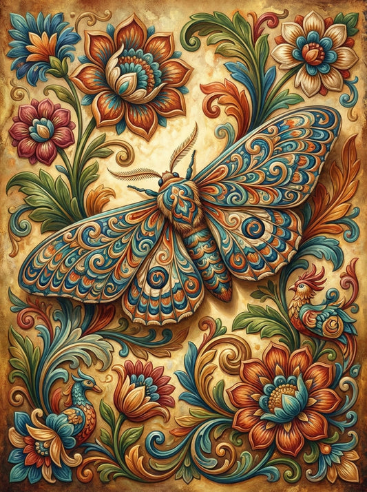 Folk Art Moth Scrollwork (120 Colors)