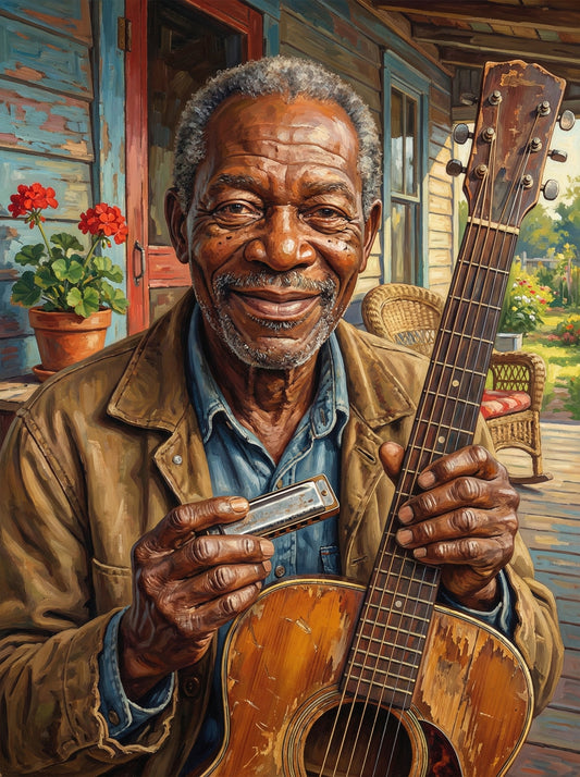 Harmonica Player Smiling (80 Colors)