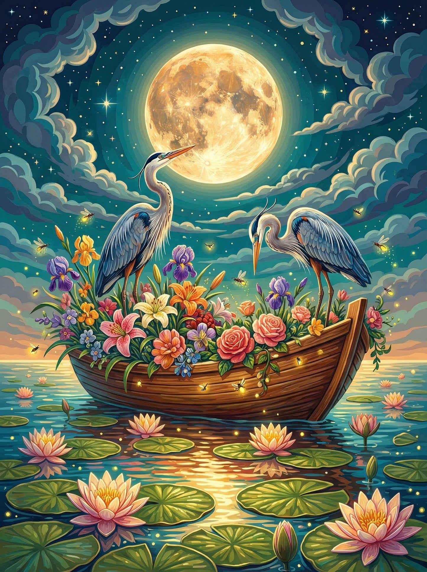 Moonlit Heron Garden (120 Colors)