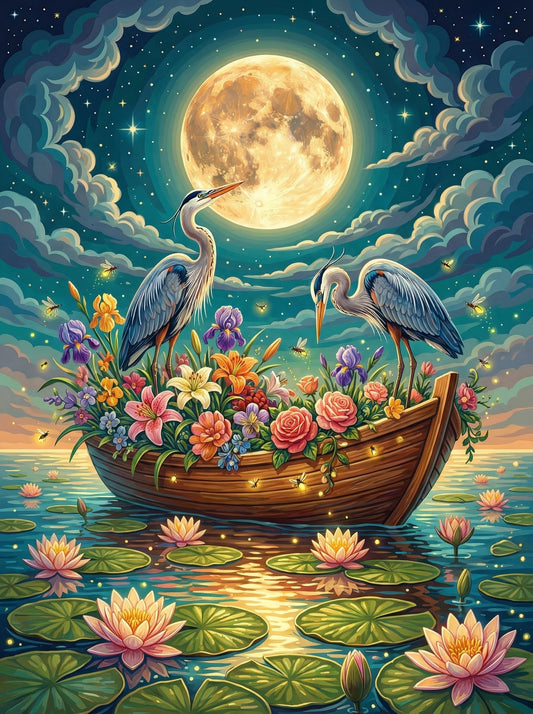 Moonlit Heron Garden (80 Colors)