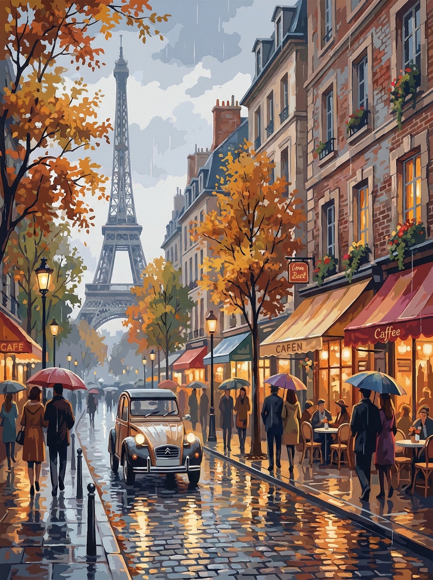 Paris Eiffel Rain Cafe Street (80 Colors)