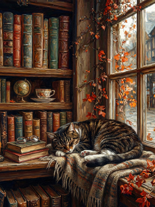 Autumn Library Cat (120 Colors)