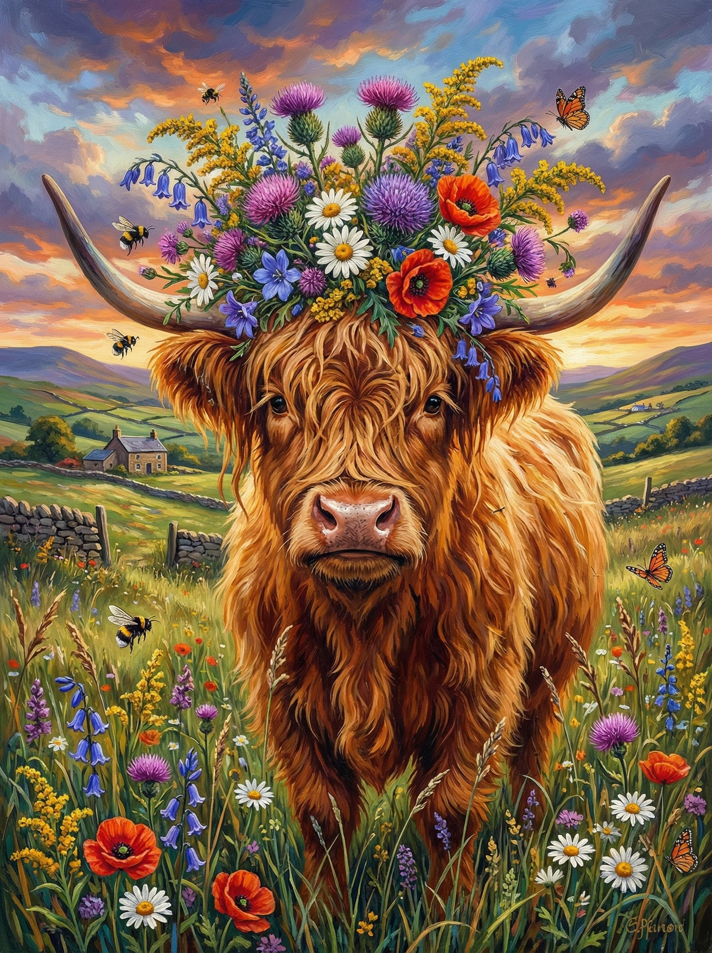 Flower Crown Highland Cow (120 Colors)