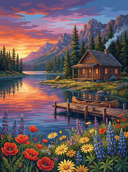 Lakeside Cabin Sunset Calm (120 Colors)