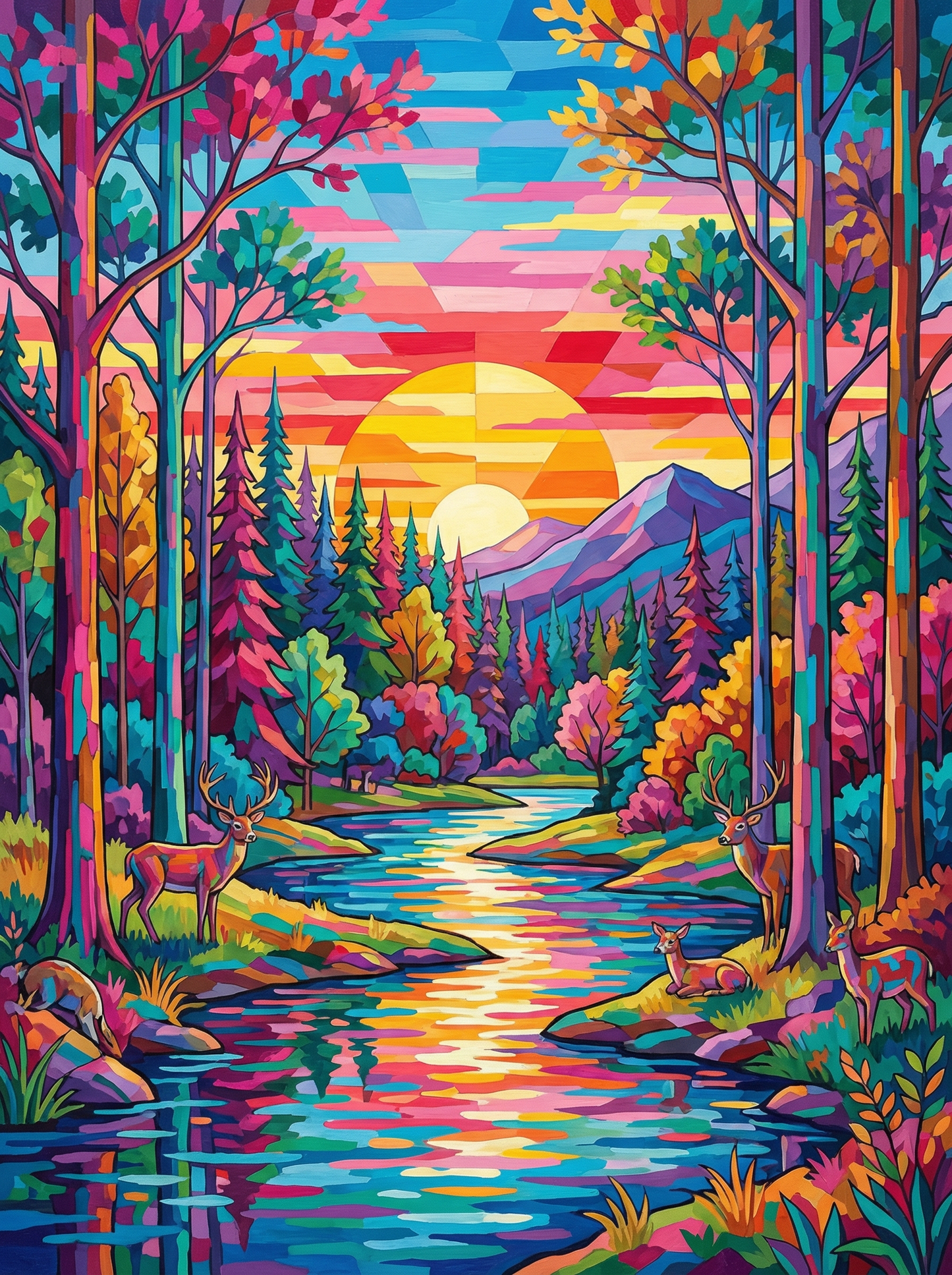 Sunset Forest Deer (120 Colors)